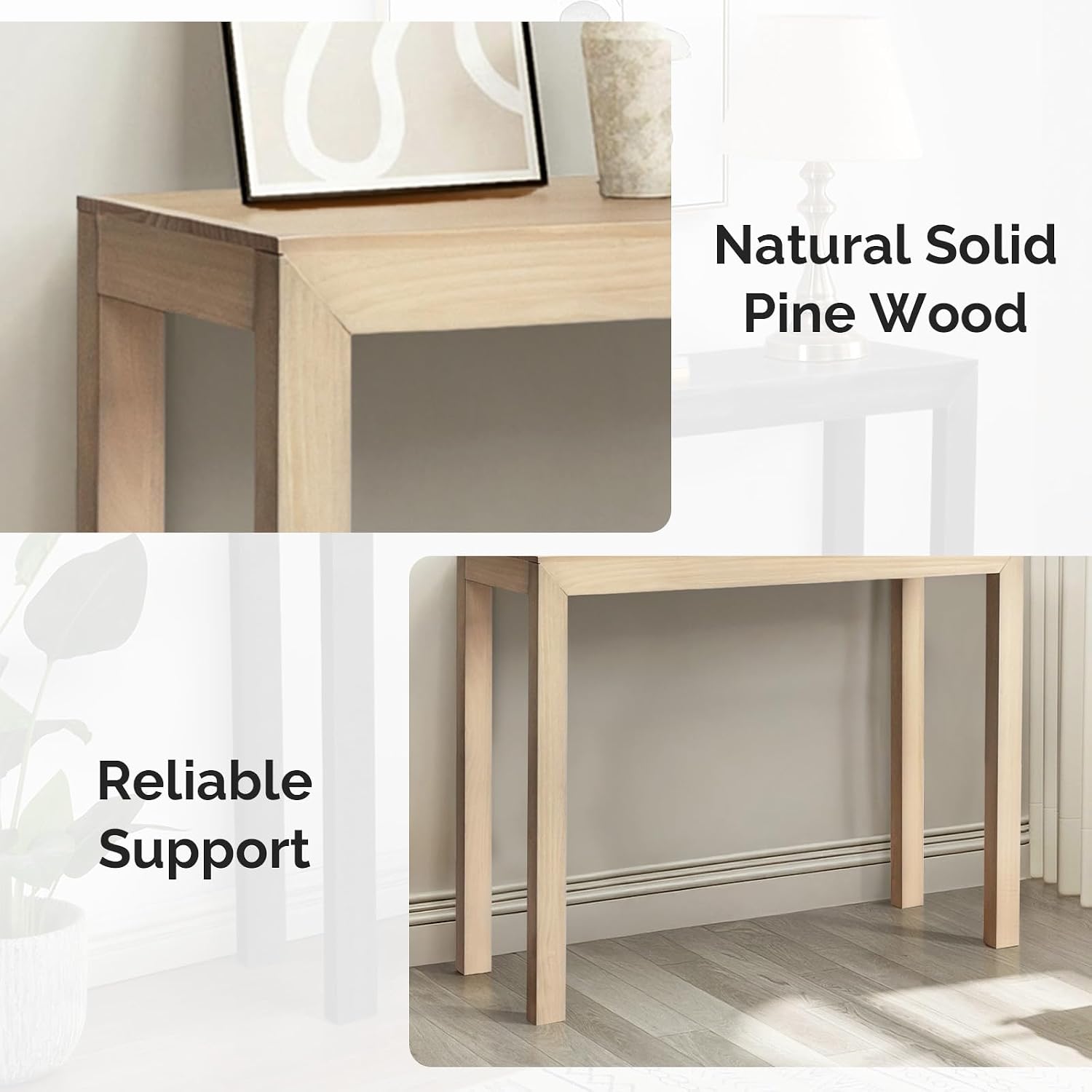 VINGLI 46" Console Table for entryway, Solid Wood Entryway Table, Narrow Sofa Table Behind Couch, for Living Room, Hallway, Bedroom, Entrance, Seashell