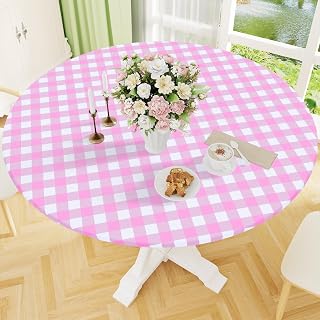 Smiry 45"-56" Picnic Table Cloth, Flannel Backed Vinyl Fitted Tablecloths