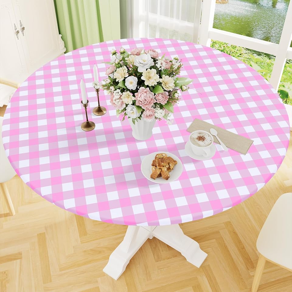Smiry 45"-56" Picnic Table Cloth, Flannel Backed Vinyl Fitted Tablecloths