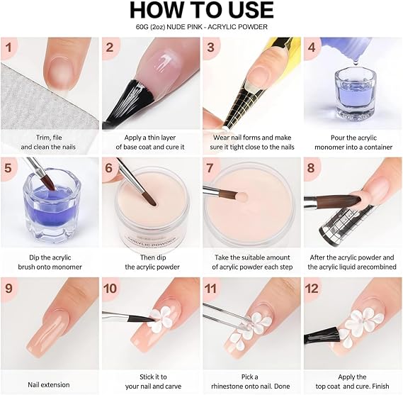 Nude Acrylic Powderfor False Nails 60g - Large Capacity for Extension & Carving - No Lamp Needed