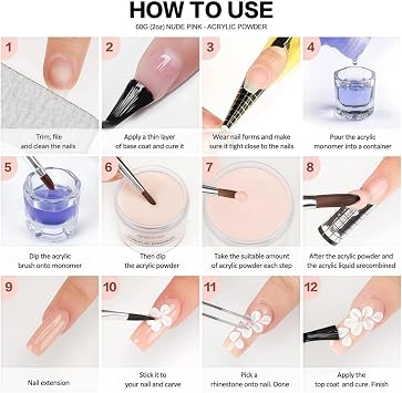 Nude Acrylic Powderfor False Nails 60g - Large Capacity for Extension & Carving - No Lamp Needed