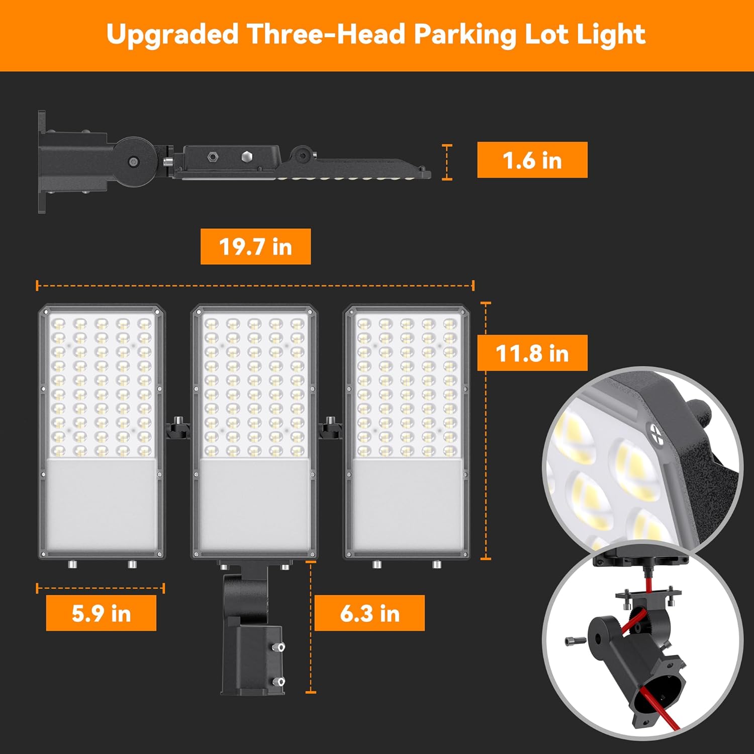 300W Upgraded LED Parking Lot Light with Photocell 45000lm 5000K, ETL, IP66 Waterproof Adjustable 3-Head Commercial Lighting Outdoor, Pole Mount, Flood Lights for Roadways, Driveways