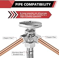 Vista 4 de EFIELD Válvula de parada de ángulo de giro múltiple con salida de compresión doble, 1/2 "NOM (5/8" OD) x (3/8 pulgadas x 3/8 pulgadas) cromo