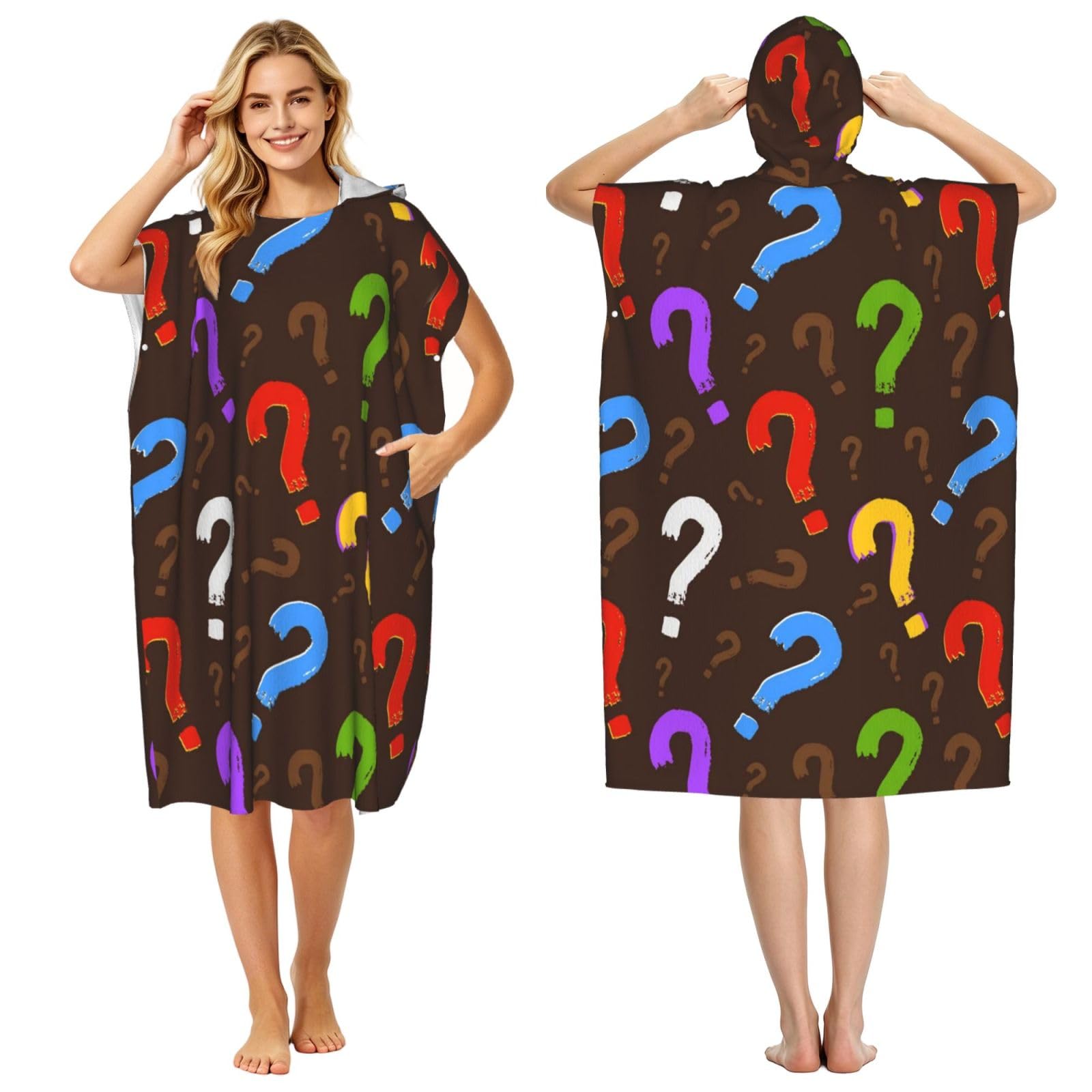 Poadnly Colorful Question Mark, Adult Hooded Beach Towel 90 x 110 cm,Changing Bath Robe, Surf Poncho Towel For Women Men