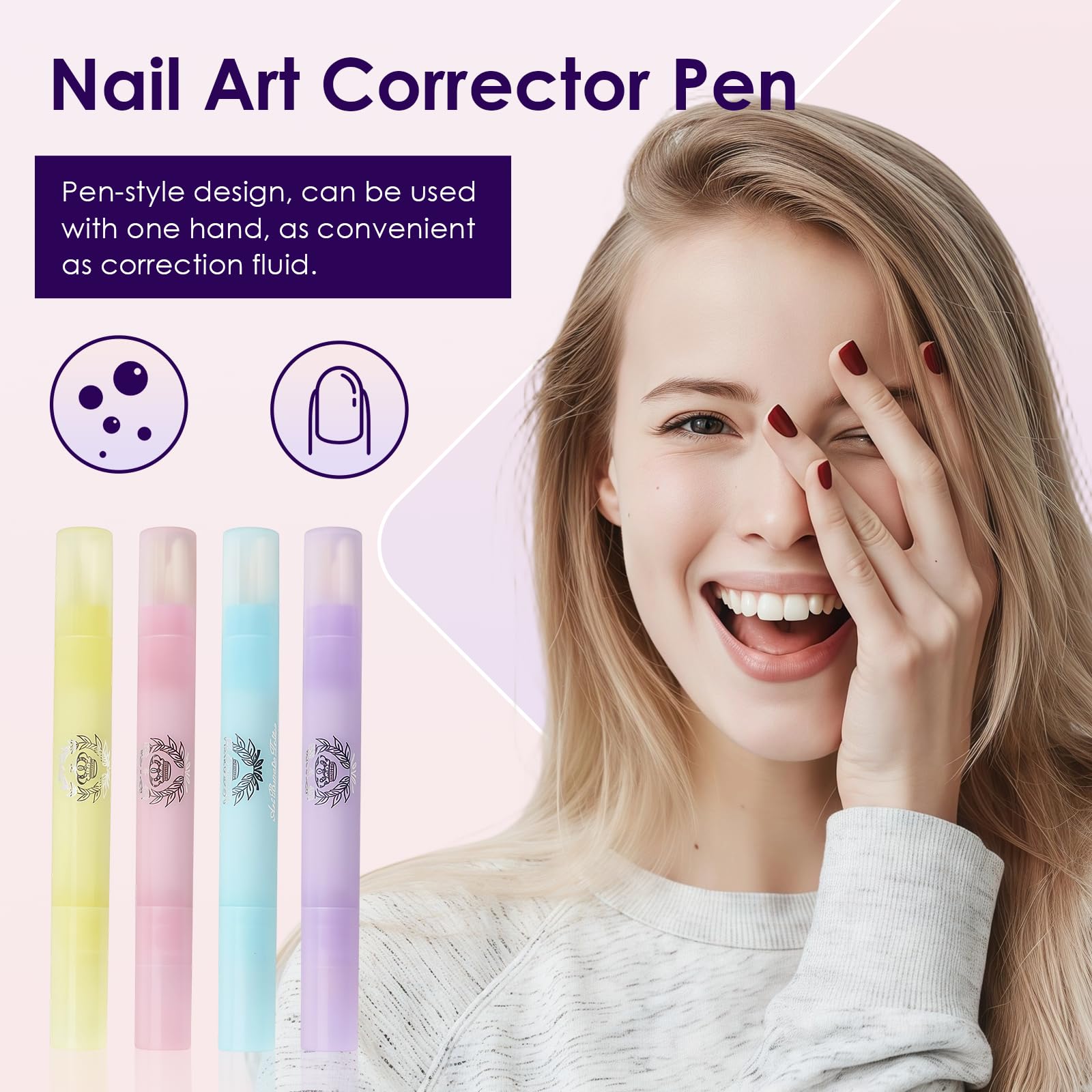4 Piezas Plumas Correctoras de Esmalte de Uñas Recargables, Bolígrafo Quitaesmalte de Manicura con 3 Puntas de Repuesto, Herramienta de Corrección para Eliminar Errores de Uñas