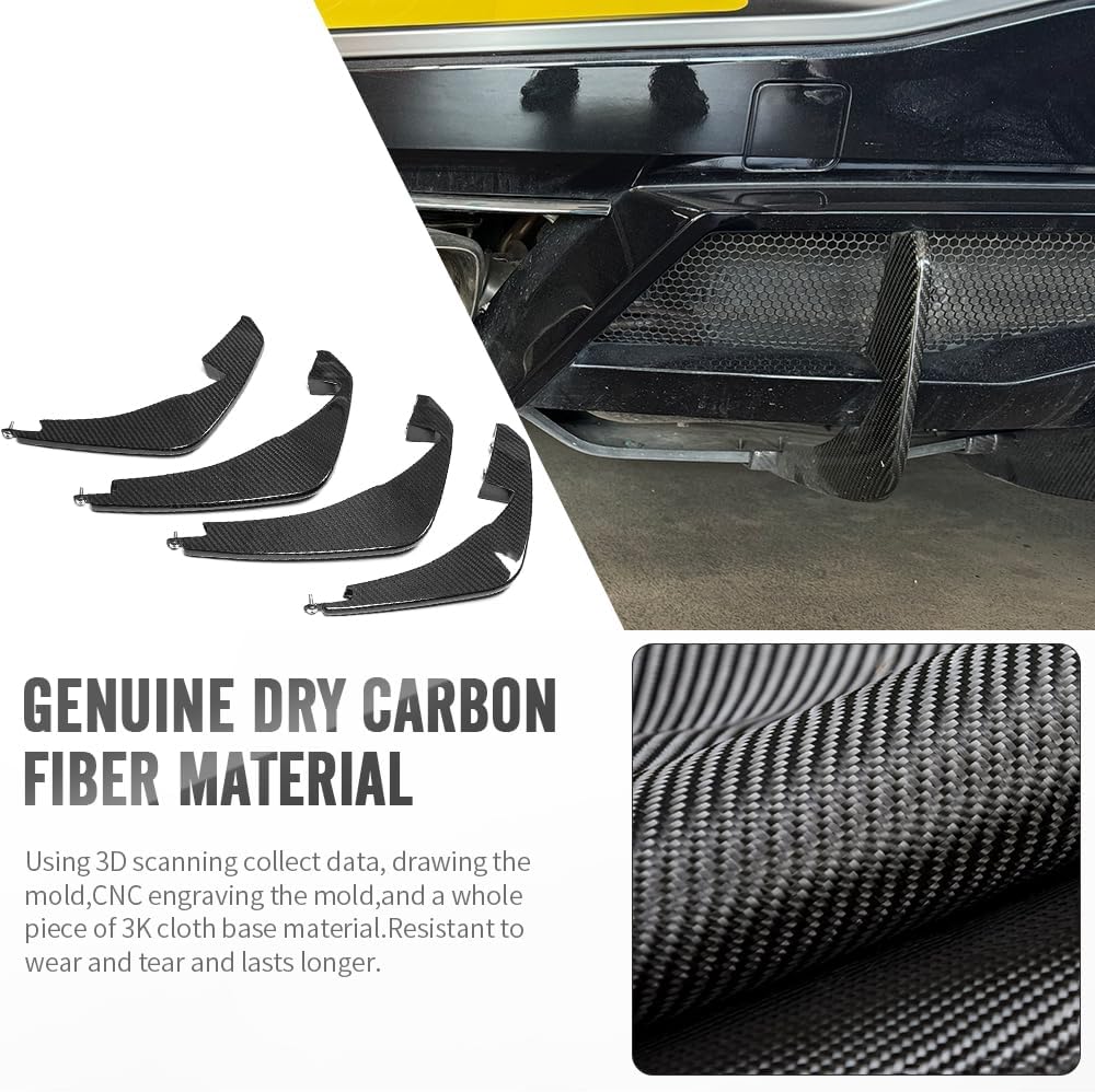 Car Rear Bumper Splitter Fin Air Diffuser for Corvette C8 Z51 ZR1 Stingray Coupe HTC 2020 2021 2022 2023 2024, NOT for Z06, Genuine Carbon Fiber Lower Canard Cover 4pcs
