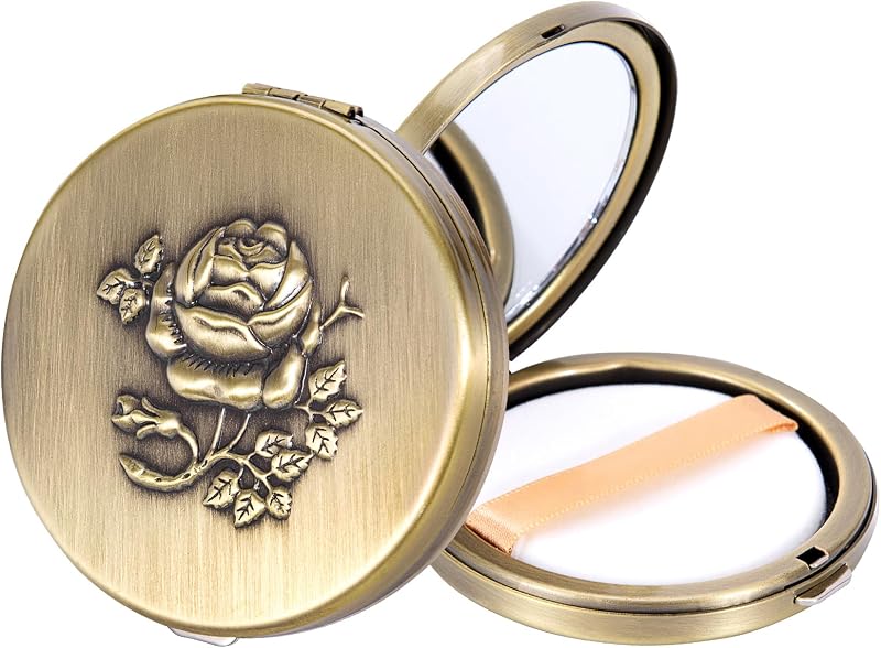Estojo compacto para esponja de maquiagem YILUTONGFA com espelho e puff, padrão floral Bronze