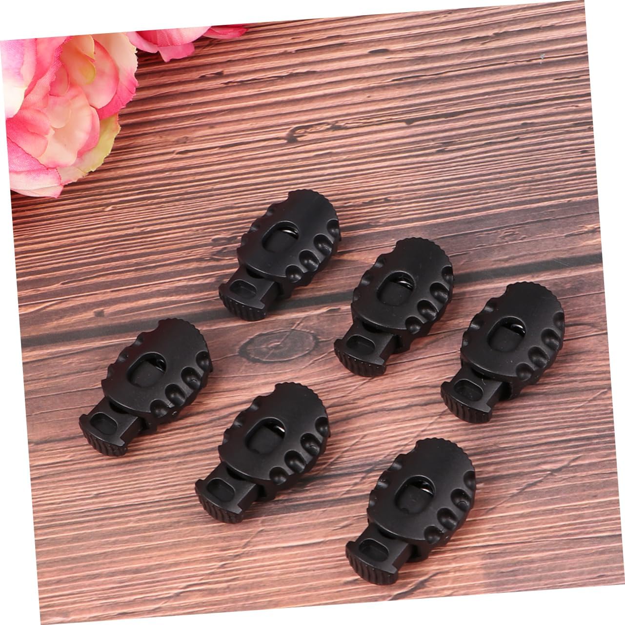 Djusting Toggle Spring Buckle Rope 50 Pcs Plastic Cord Locks Double Hole Spring Fastener for Camping Hiking Lanyard