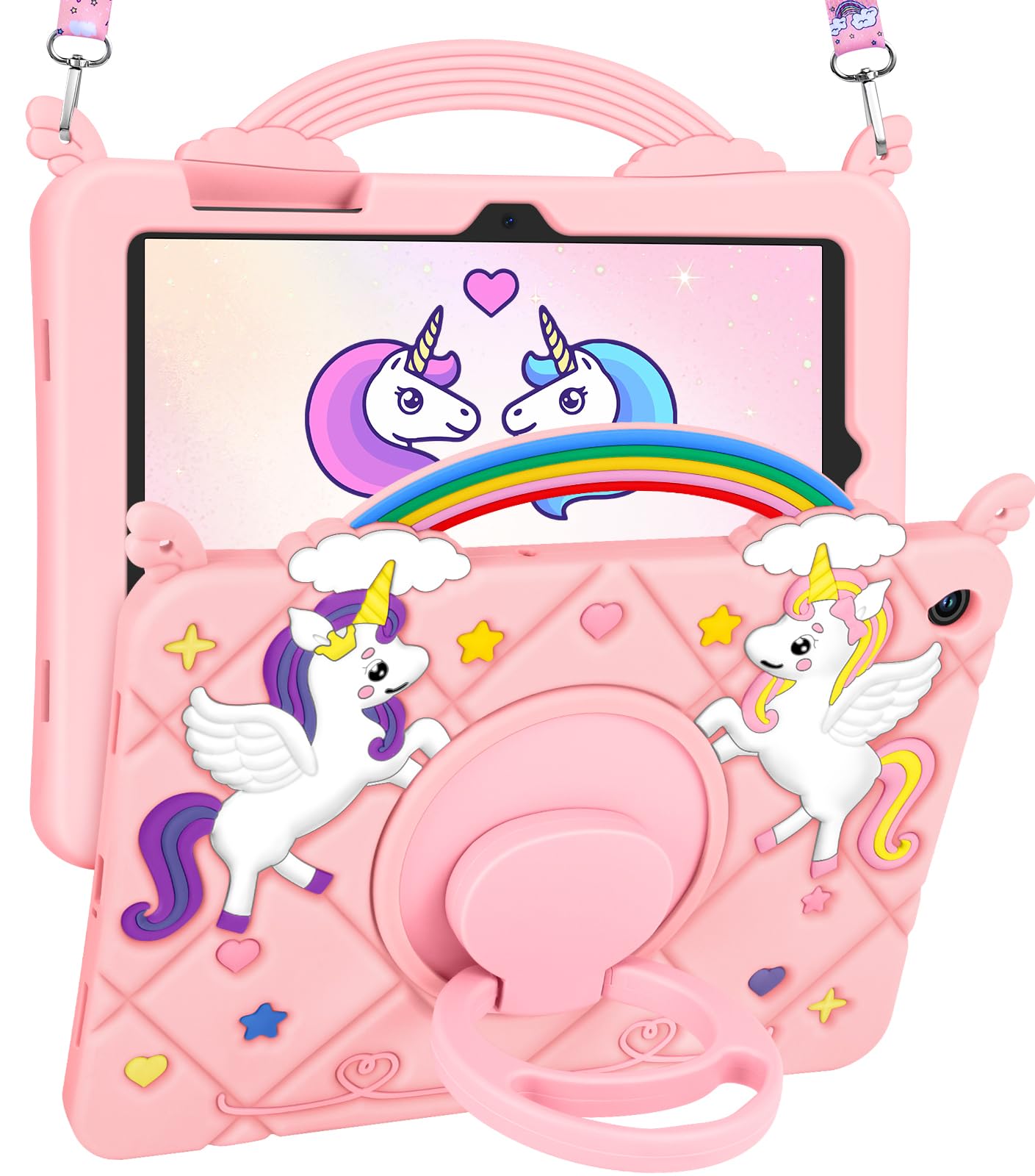 Uppuppy for Galaxy Tab A9 Plus Case 11 Inch - Cute Cartoon PK Unicorn Women Girls Teen for Samsung A9 Plus Tablet Case with Rotating Stand & Strap