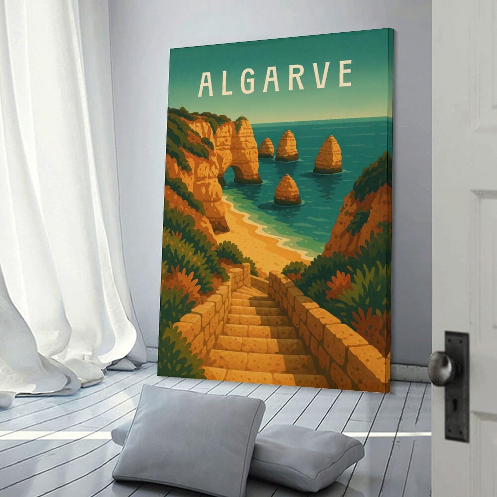 Junmoney Algarve Travel Hanging Wall Art 20x30inch(50x75cm), for Bedroom Walls, Guest Spaces Or Lounges, An Easy Wall Refresh for Bedrooms