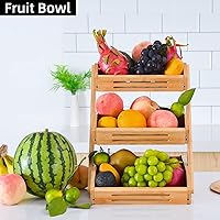 Vista 6 de Fruit Basket, 3 Tier Bamboo Fruit Bowl for Kitchen, Stand Storage Holder, Heavy Duty/Large Capacity for Fruit, Vegetables Countertop Organizer