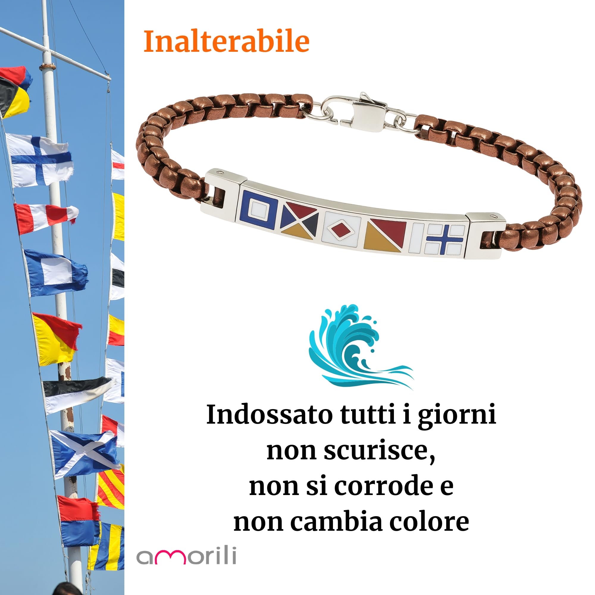 Bracciale Uomo con Bandiere Nautiche in Acciaio Inox Vari Colori – Stile Marino Vela Mare Estate – Braccialetto Elegante Idea Regalo