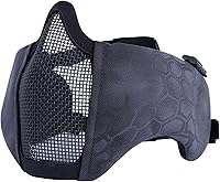 Vista 18 de AOUTACC Máscara de malla de airsoft plegable, máscaras de malla tácticas militares de nailon de media cara con protección para los oídos ajustables