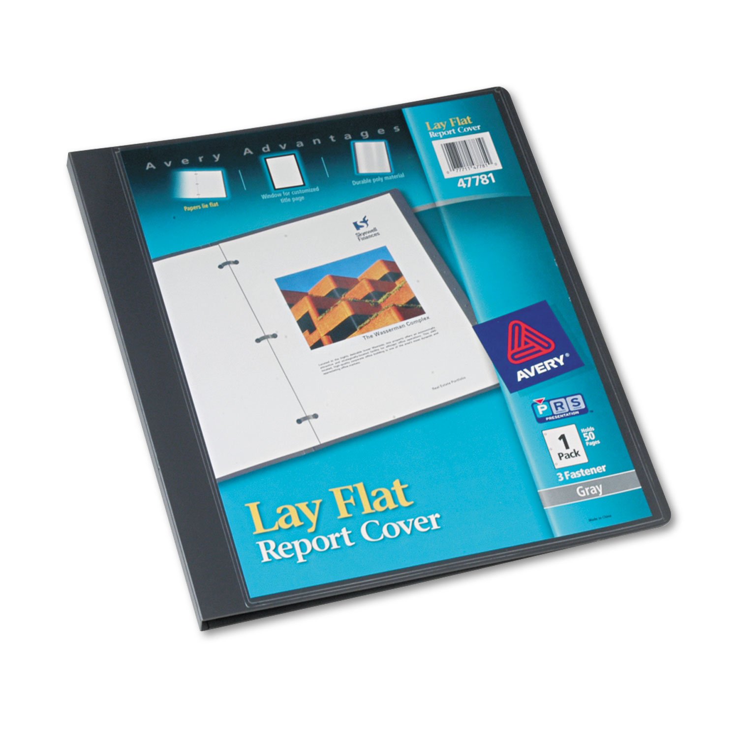 Avery 47781 Lay Flat Report Cover, 3-Fasteners, 1/2 Cap, 8.5 x 11, Gray, 1/Each
