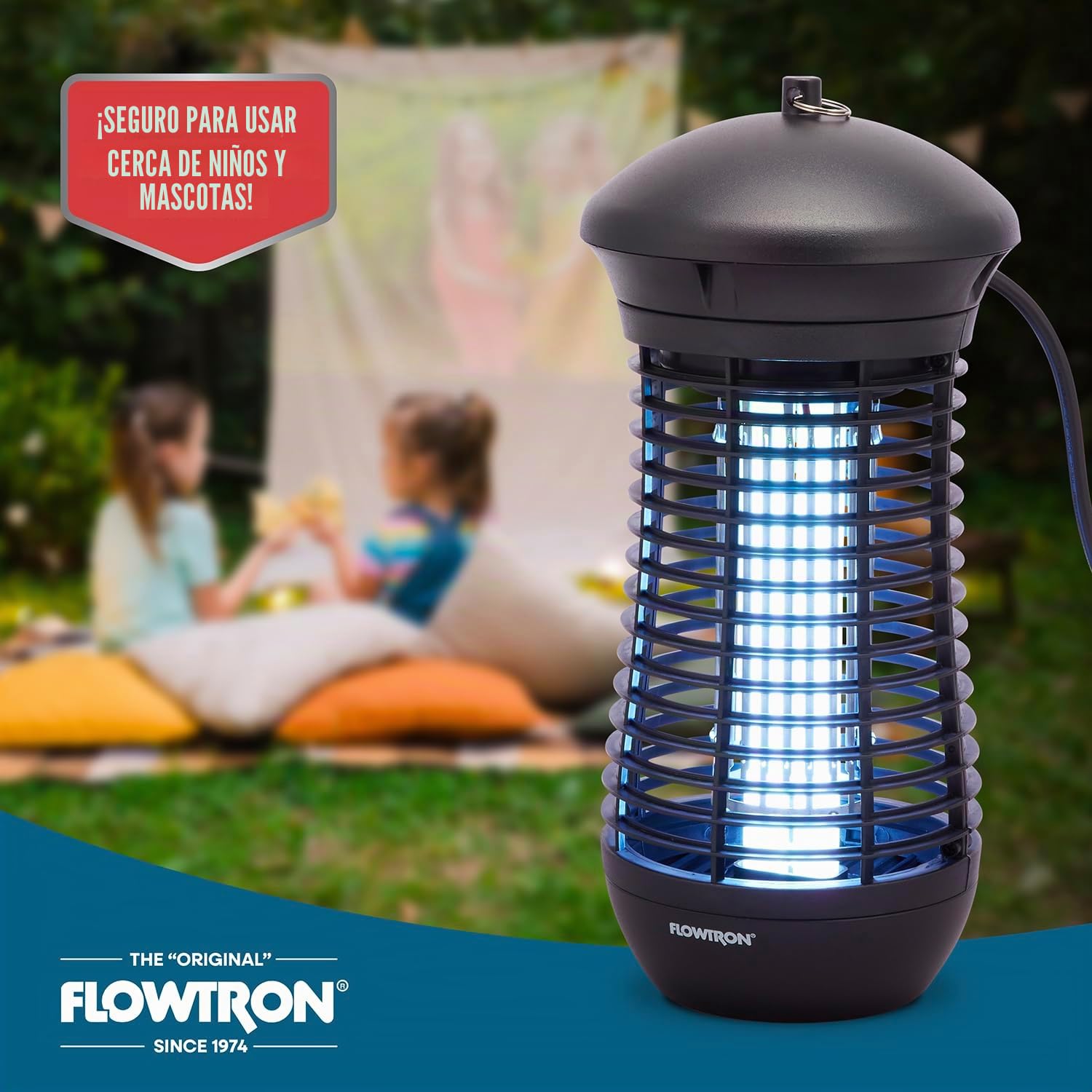Flowtron Exterminador de insectos para exteriores, 4000 voltios, eléctrico, con cobertura de 1/2 acre, rejilla de choque que no se obstruye, mata mosquitos, moscas e insectos voladores, patio, terraza