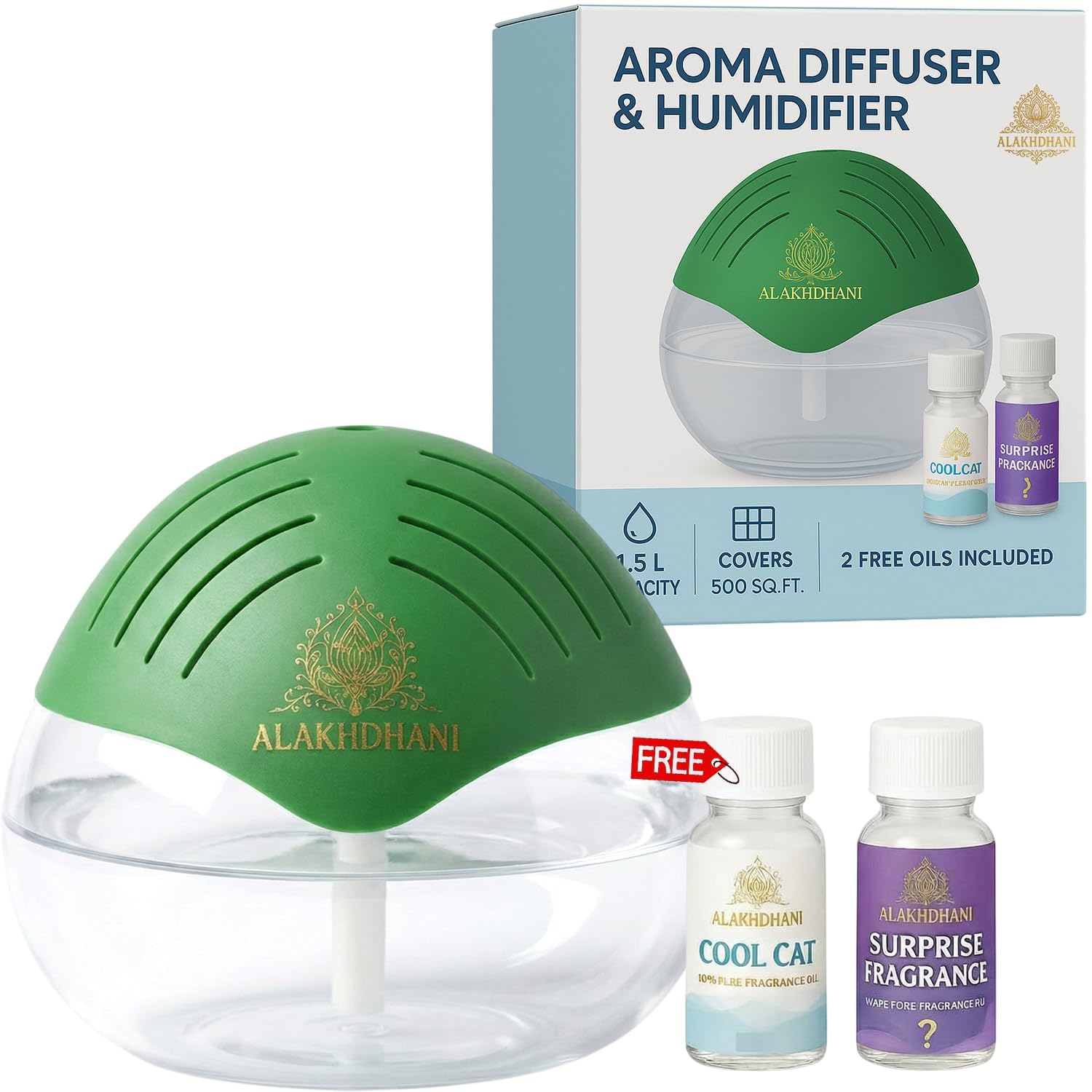 Aroma Diffuser & Humidifier | 1.5L Essential Oil Diffuser | Covers 500 Sq.Ft | Includes 2 Free Fragrance Oils (Cool Cat + Surprise) | Perfect for Bedroom, Spa & Aromatherapy-image-6