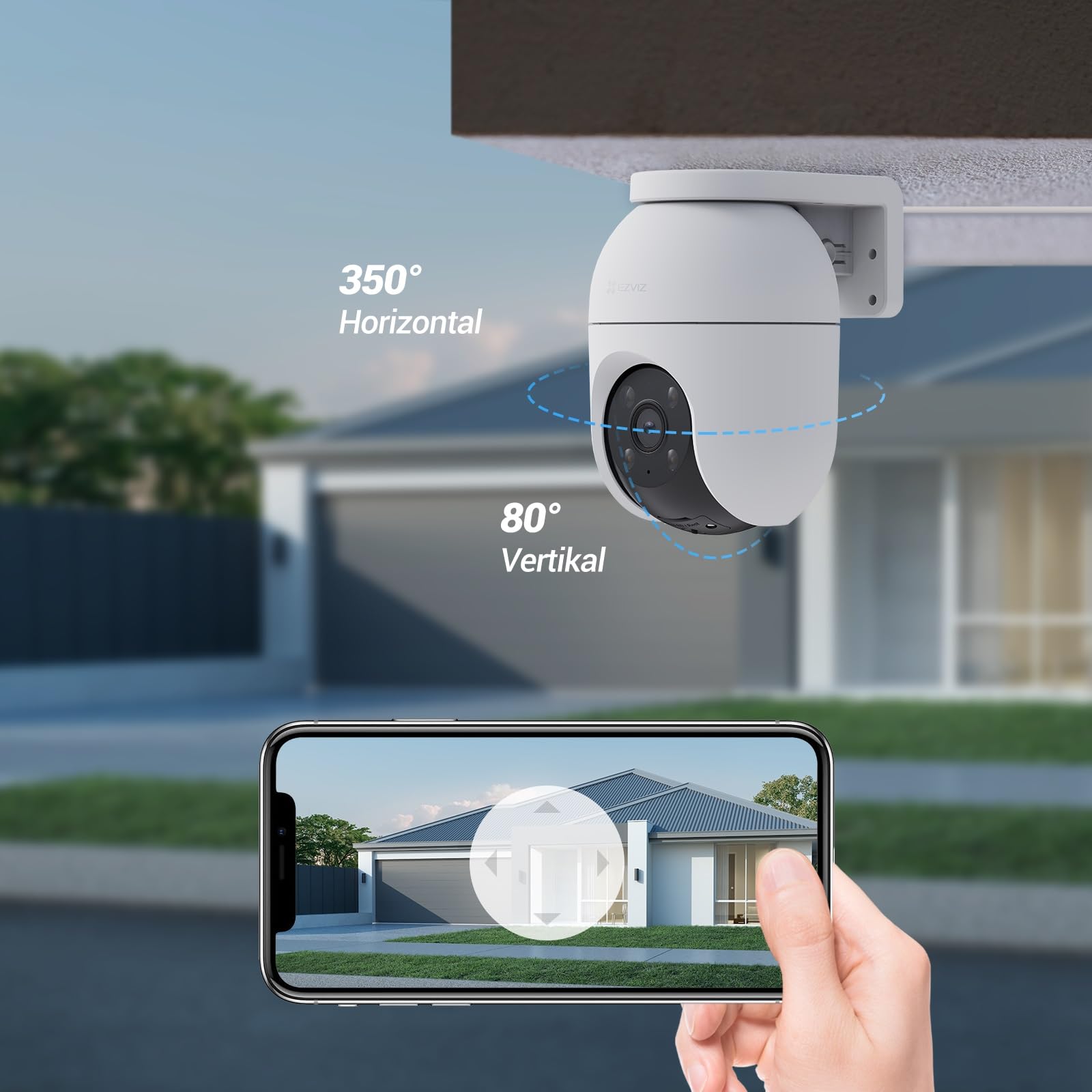 EZVIZ 4MP PTZ Überwachungskamera Aussen, WLAN IP Kamera Outdoor mit Personen-/Fahrzeugerkennung, Zwei-Wege-Audio, Automatischer Verfolgung und Vollfarb-Nachtsicht, Wetterfestes Design, C8c 2K+