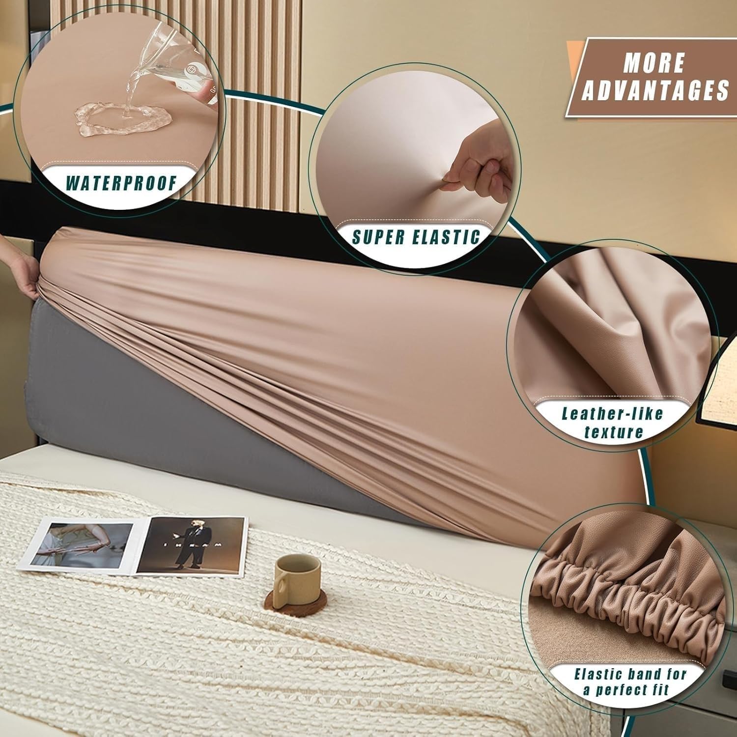 Copritestiera Letto Ecopelle Elastica 360° Impermeabile, Copri Testata Universale Per Letto Matrimoniale Singolo E Piazza E Mezza, Rivestimento Antiurto Antipolvere(Biue,Cal :180cm(70.87inch))