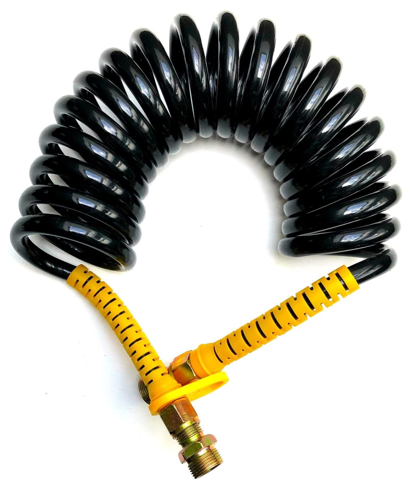 Luftwendel Druckluft Spiralschlauch 4,5m PU – 12x8mm Polyurethan Schlauch mit M22 oder M16 DIN 73378, für LKW, Nutzfahrzeuge, Anhänger und pneumatische Systeme (2x M22 - Gelb + Rot)