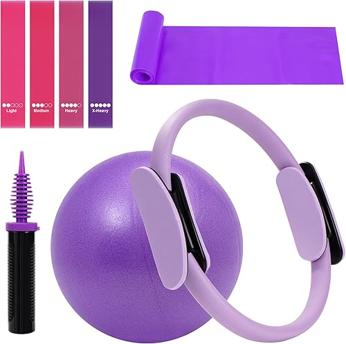 Juego de círculos de pilates, anillo de yoga, equipo de pilates de alta resistencia para mujeres, incluye anillo de pilates, pelota de ejercicio