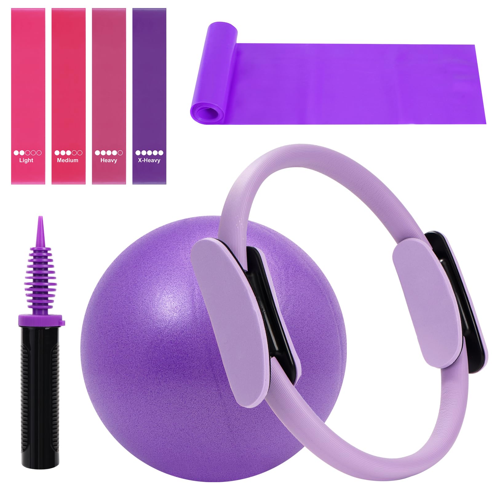 WENDISI Pilates Ring Fitness Circles Set, High Resistance Yoga Ring Pilates Equipment Set for Women Includes Pilates Ring, 9 Inch Small Exercise Ball,