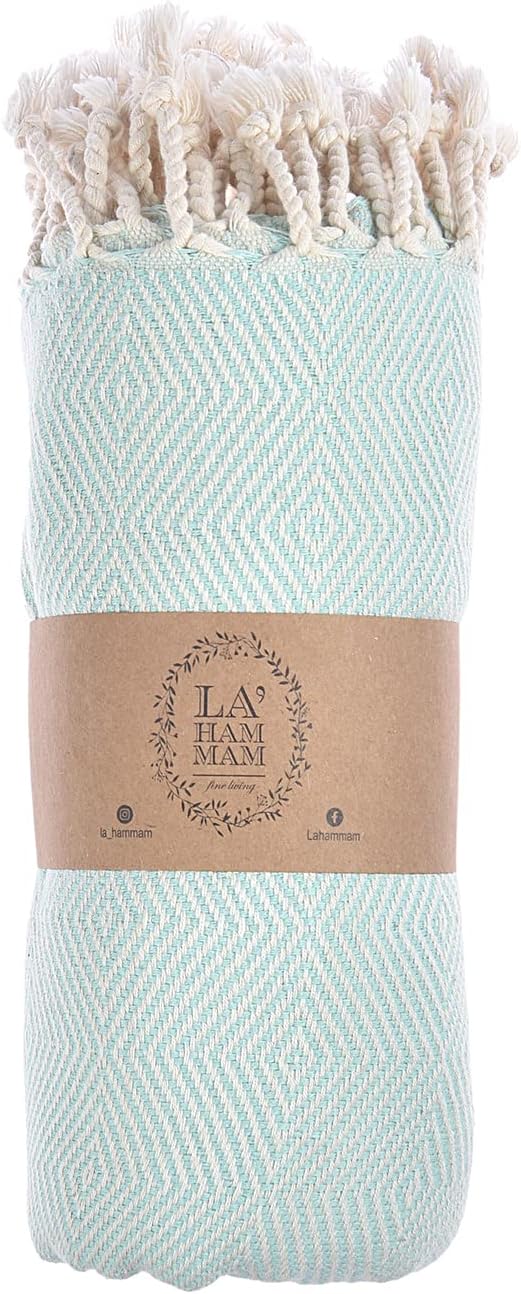 Personalized embroidered Beach Towel | Throw Blanket, Easy Carry, Sand Free, Highly Absorbent, Quick Dry, Turkish Towels for Camping Bath Sauna Beach Gym Pool Yoga SPA by Lahammam, Mediterranean, Aqua
