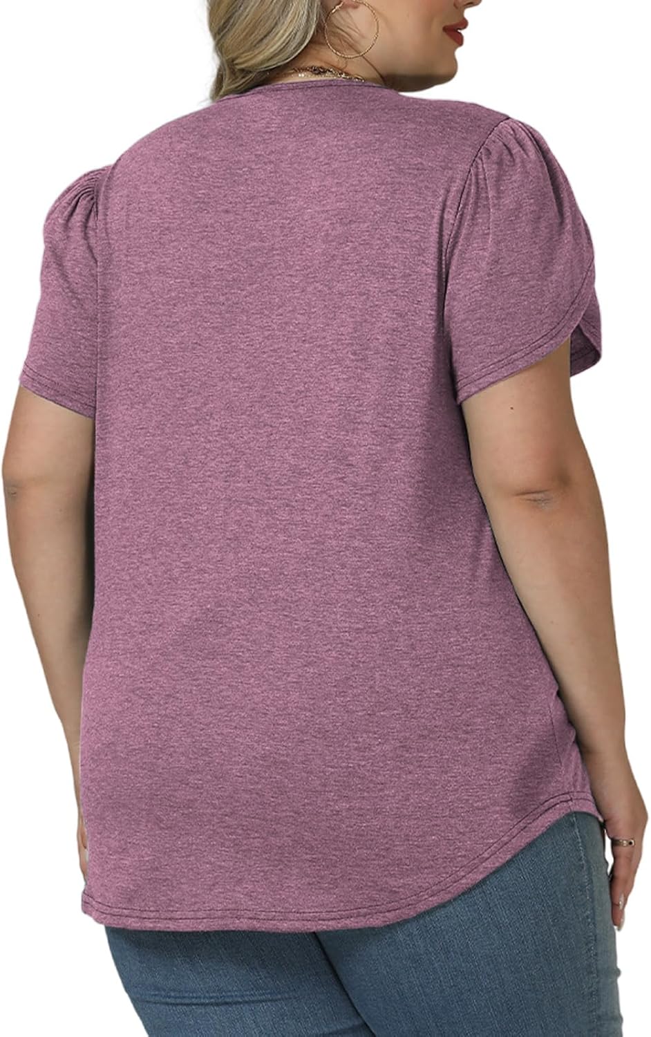 VISLILY Womens-Plus-Size-Summer-Tops Casual Petal Short Sleeve T Shirts Trendy V Neck Blouses Flowy Dressy Tunics XL-5XL - Image 3