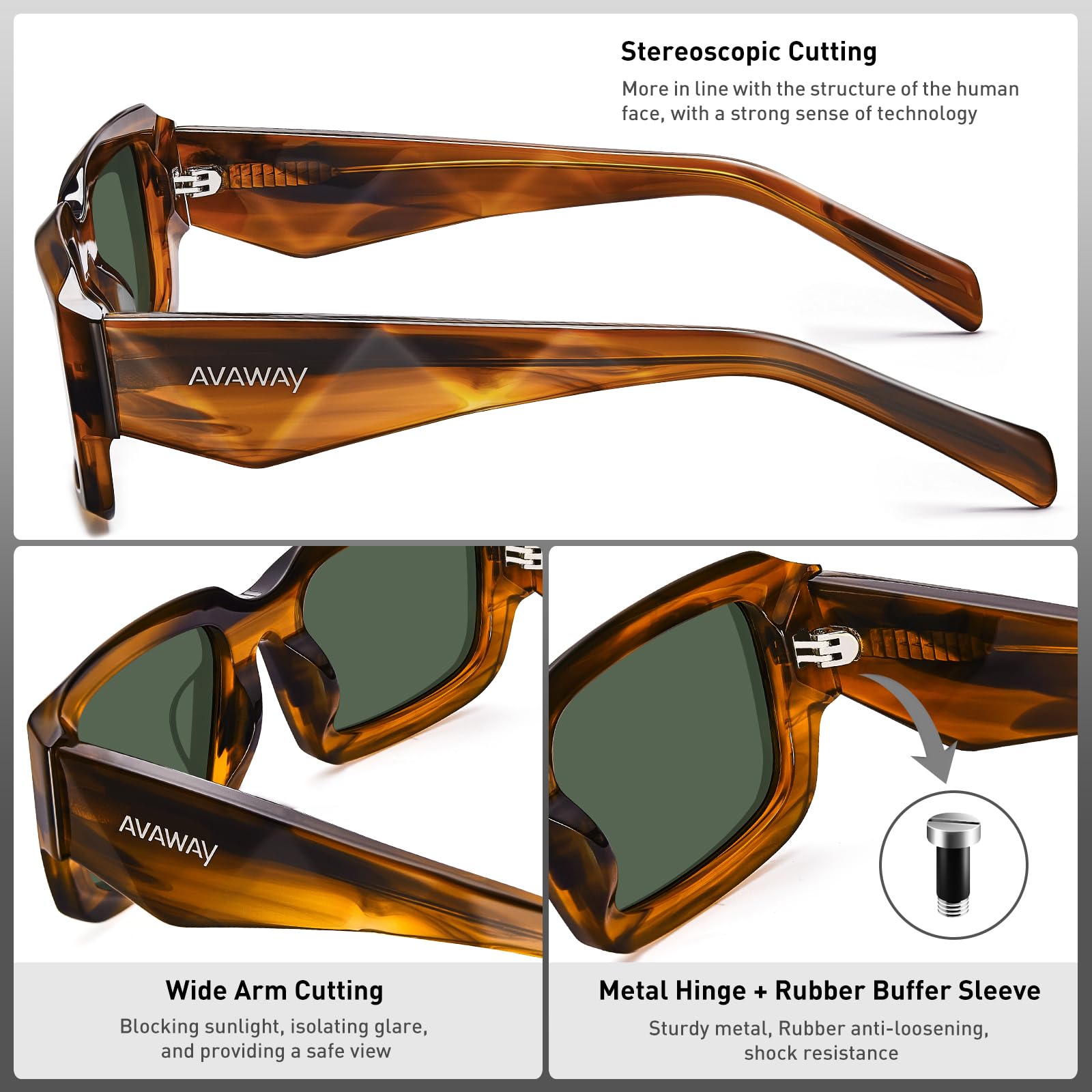 AVAWAY Occhiali da Sole Polarizzati per Gli Uomo Occhiali Acetato Cornice TAC Lente UV400 Protezione per la Guida di Viaggio