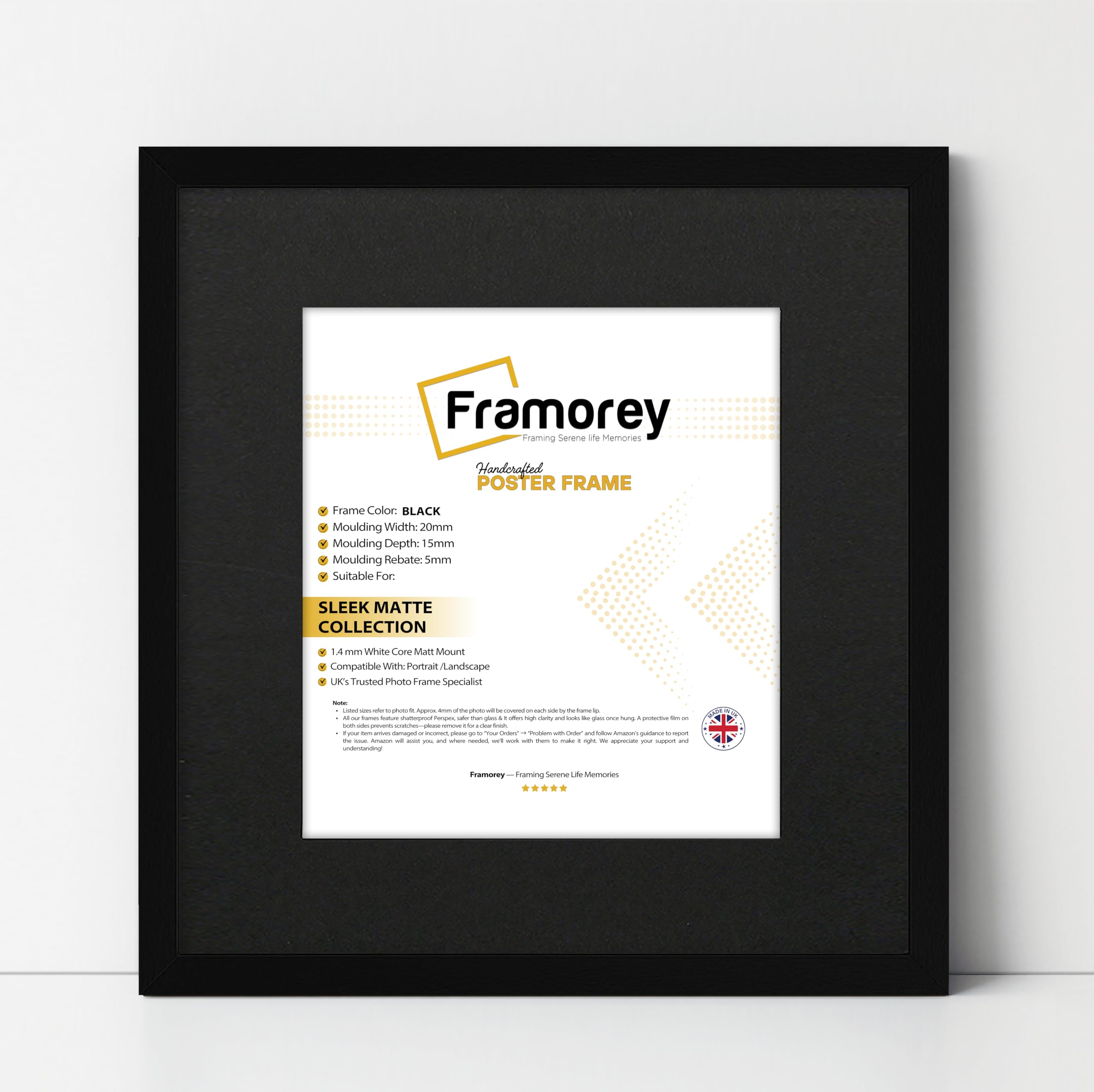 Framorey Framing Serene Life Memories Black With Black Framorey Square Size Thin Matt Photo, Handmade Flat Thin Picture Frame, 11X11" Size Black Picture Frame With 9X9" Size Black Mount, Photo Print Frames
