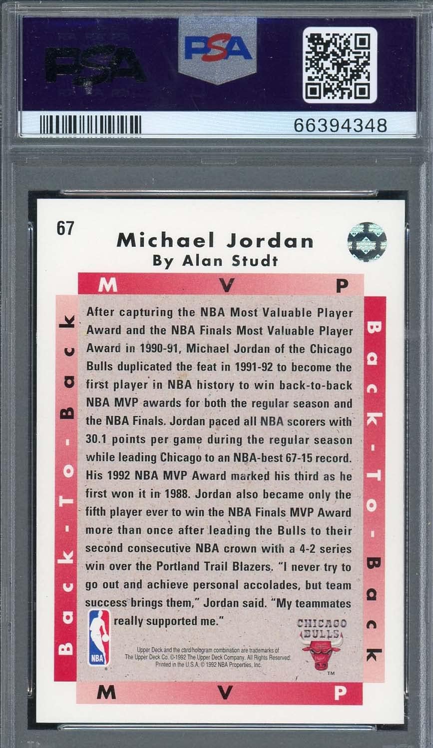 Michael Jordan 1992 Upper Deck MVP Basketball Card #67 Graded PSA 10