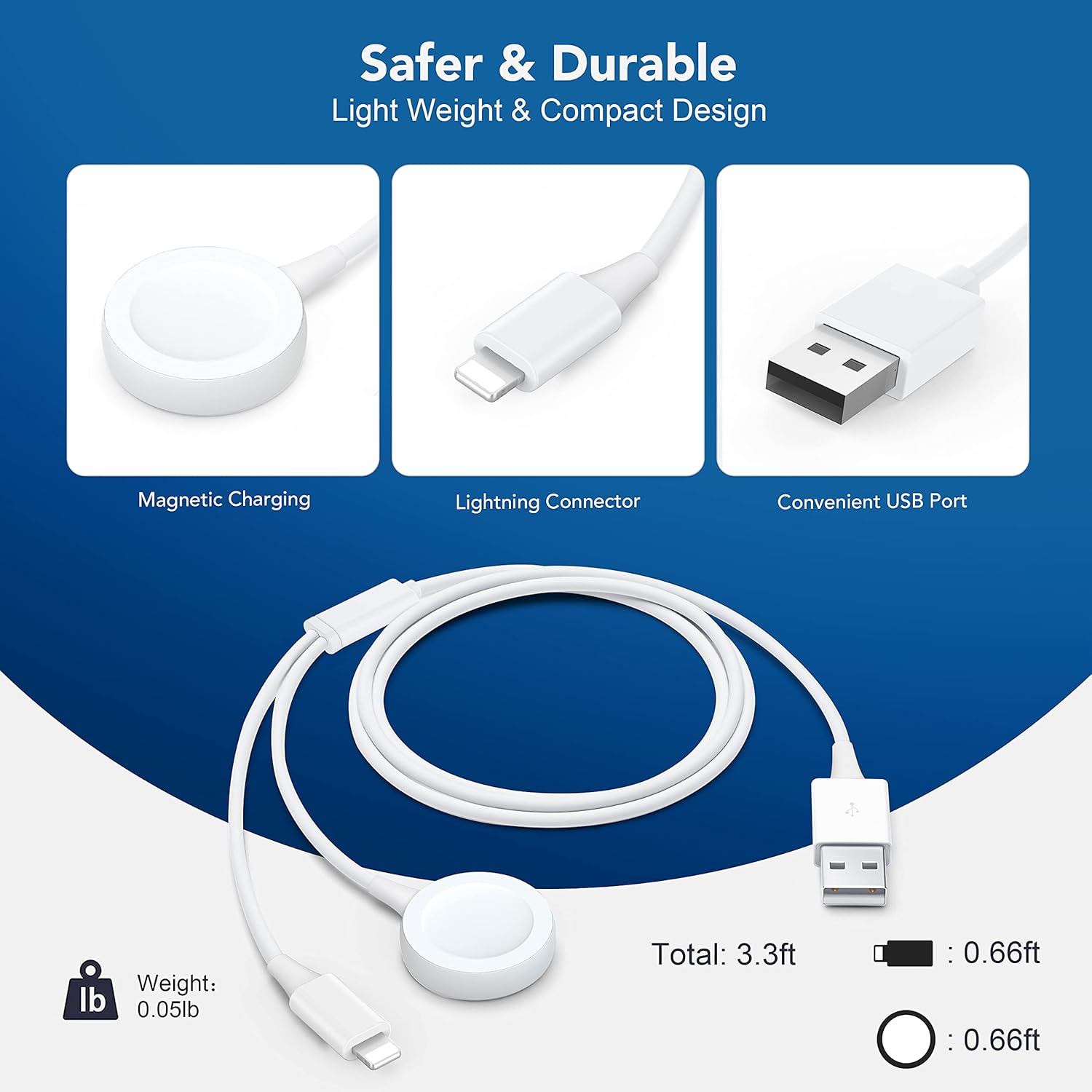 Kiolafy Smart Watch Charger, 2 in 1 Portable Wireless Magnetic Charging Cable(0.5M) : Cell Phones & Accessories