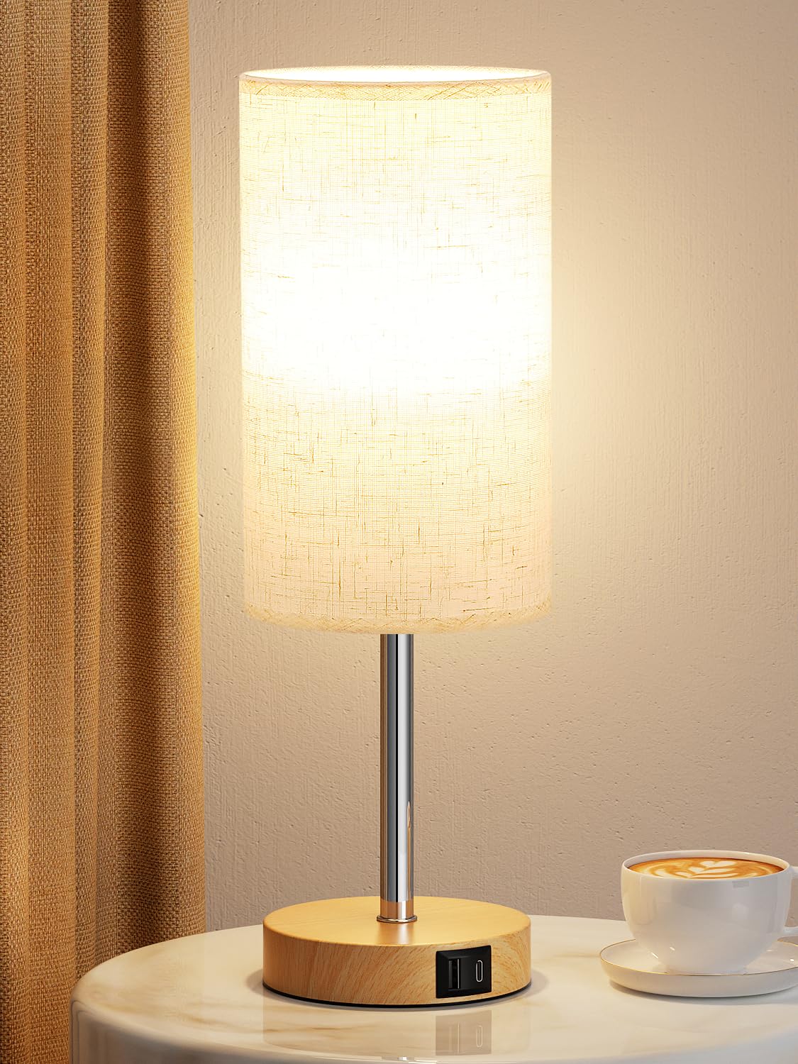 Aooshine Touch Table Lamp, 3-Way Dimmable, USB A + C Charging,17.4inch Medium Height, Wood Grain Metal Base(Bulb Included) โ image 1