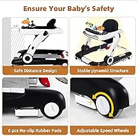 Vista 2 de Andador de bebé 5 en 1 con ruedas, andadores de bebé para niños y niñas de 6 a 18 meses, andador plegable ajustable con saltador, bandeja de Negro
