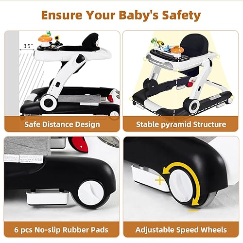 Miniatura 2 de Andador de bebé 5 en 1 con ruedas, andadores de bebé para niños y niñas de 6 a 18 meses, andador plegable ajustable con gorila, bandeja de