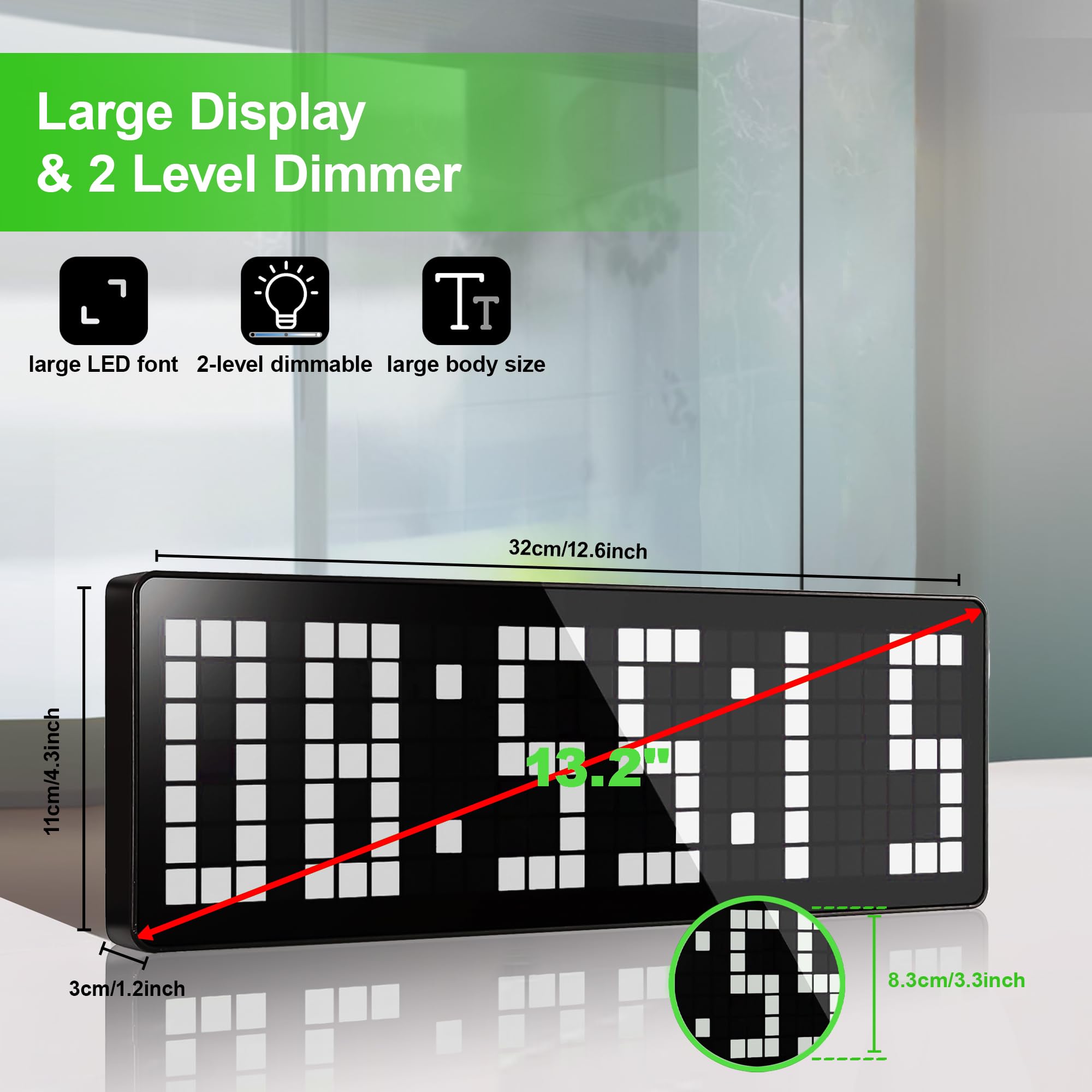 Temporizador de Gimnasio, 13.2" Grande Reloj de Pared Digital, LED Gym Timer con Countdown & Up Cronometro, Brillo Ajustable,Sportivo Timer con Control Remoto para Casa Fitness Oficina Cocina