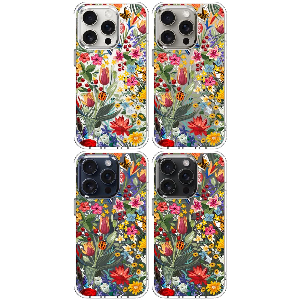 MOSNOVO MOSNOVO Case for iPhone 15 Pro, [Buffertech 6.6ft Military-Grade Drop Protection] [Anti Peel Off Tech] Clear TPU Bumper Phone Case Cover Design - In The Garden in use