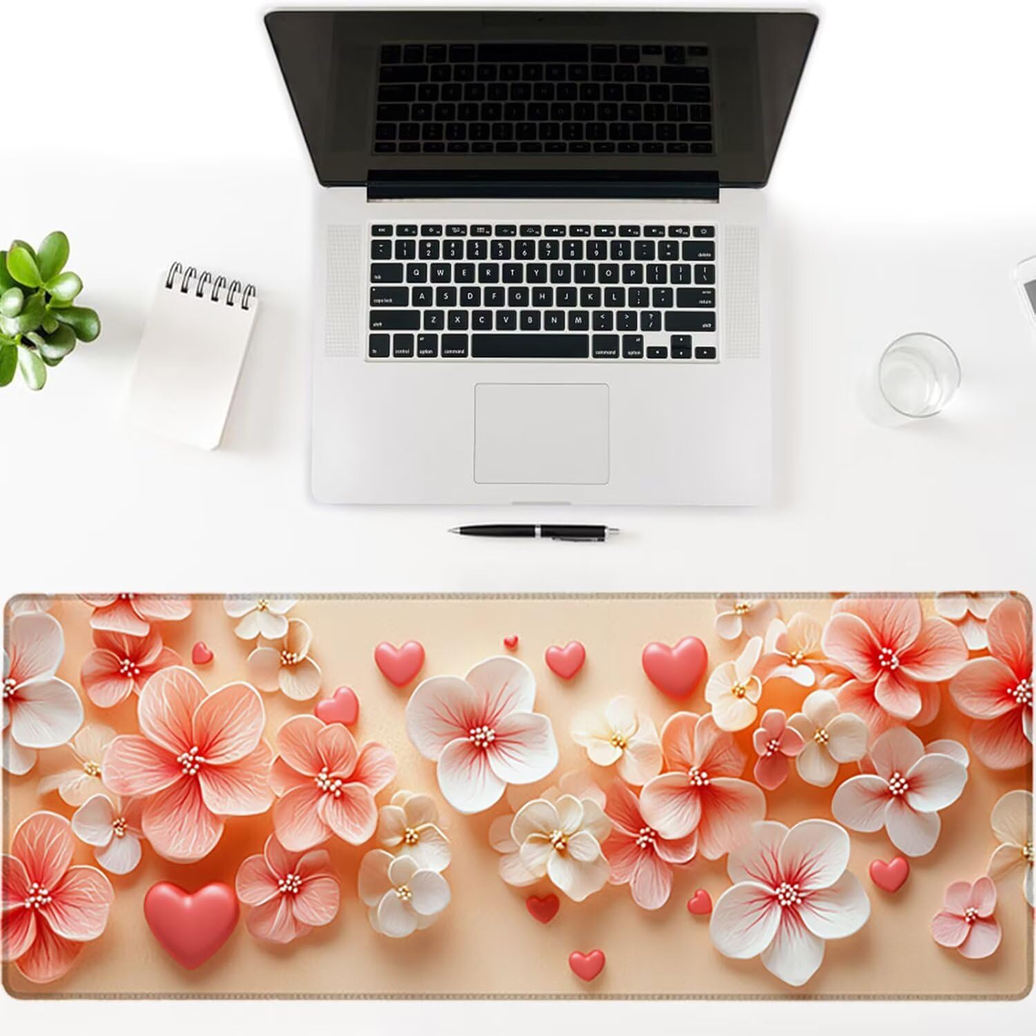 Podkładka pod mysz XXL Flower - 1400x600x3mm - różowa duża mata na biurko z przeszytymi krawędziami i antypoślizgowa wodoodporna do komputera, laptopa poprawia precyzję i szybkość. -36436