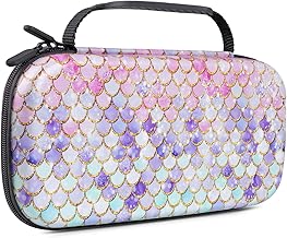 Nintendo Switch OLED Case, Nintendo Switch Case, Carry Case for Nintendo Switch for Boys Girls, Switch Travel Case with 16 Games Card Slots for Console Games & Joy-Con, Pink Fish Mermaid