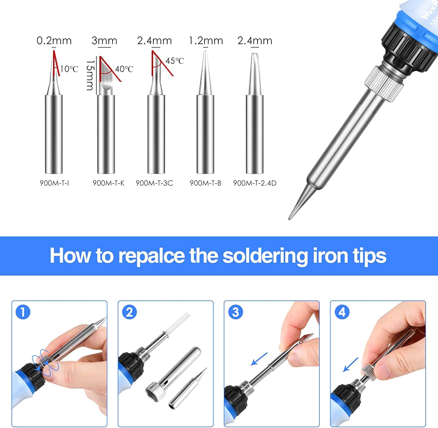 Stazione Saldante Stagno Kit Saldatore Professionale 60W Con Temperatura Regolabile 220°C-480°C - 5 Punte Incluse Per Riparazioni Elettroniche Saldatrice Elettrodo - Foto 2