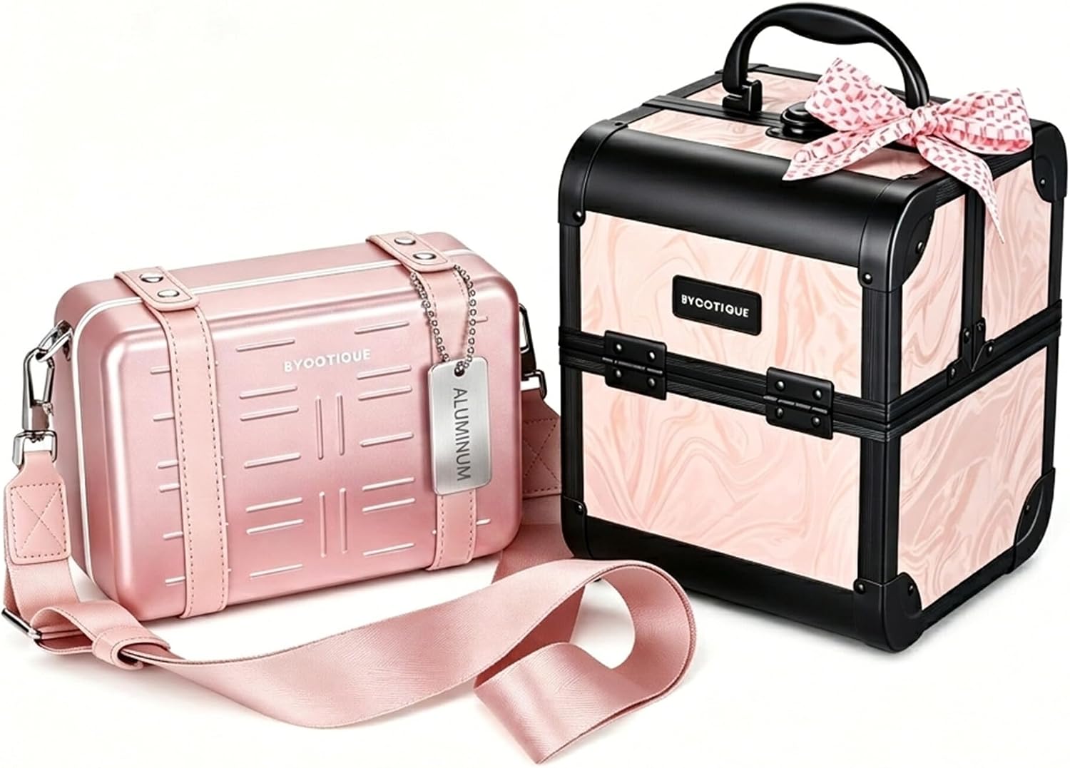 BYOOTIQUE Aluminum Hard Shell Purse with Strap Cosmetic Makeup Case Travel