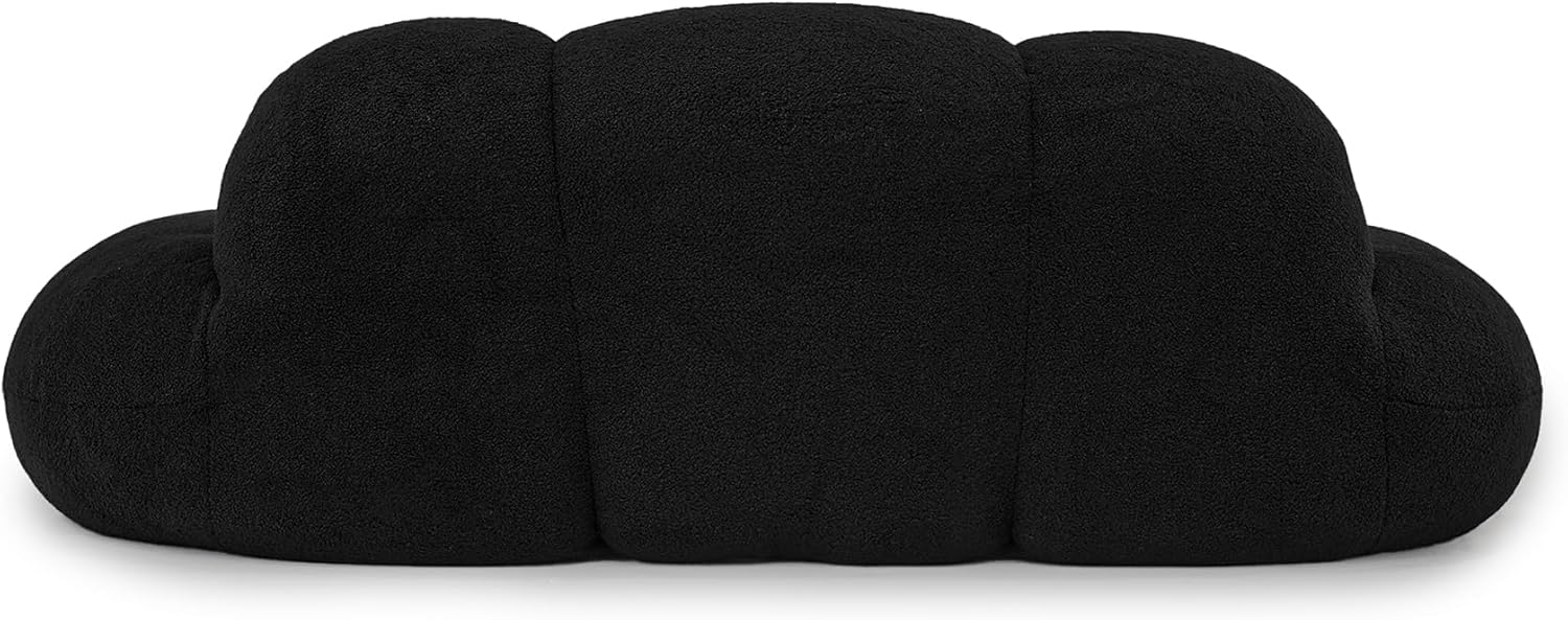 Cloud Shaped Floor Couches for Living Room, 90" Curved Boucle Sofa, Comfy Compressed Couch, Deep Seat Loveseat Sofa for Bedroom, Apartment, Small Space (Black, No Installation)