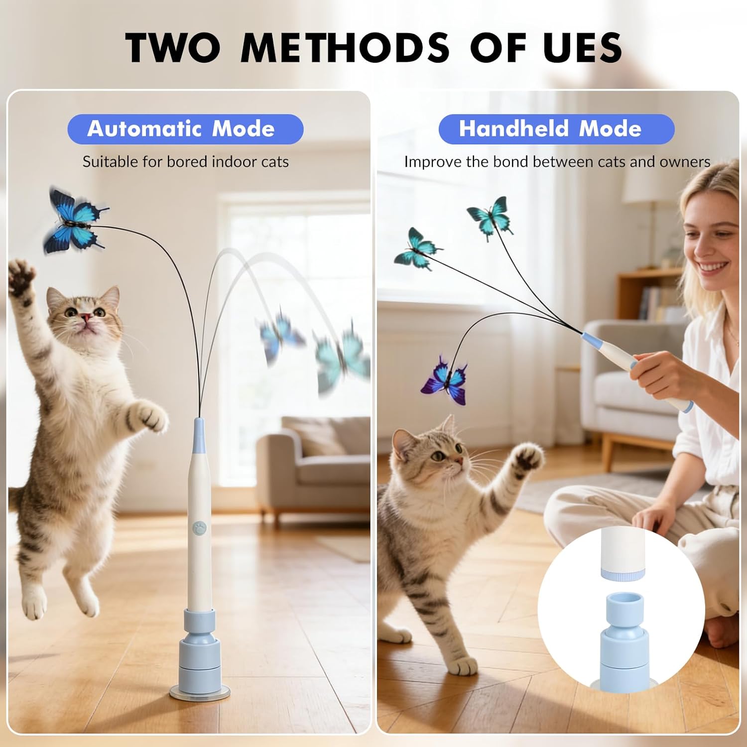 Wortade Interactive Cat Toys for Indoor Cats, Automatic Butterfly Cat Toy USB Rechargeable, Electric Cat Teaser Toy for Bored Indoor, Flying Bird Feather Wand Toy Kitten Toys Multi Cat Households