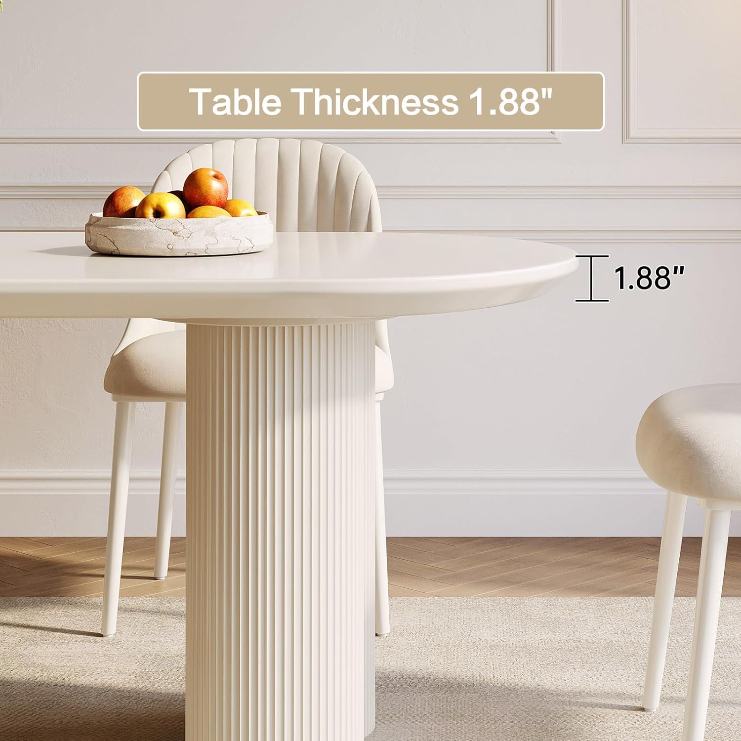 62.99" Oval Dining Table, Modern White Dining Table for 4-6 People, Oval Kitchen Table with Unique Sturdy Wavy Legs, Dining or Living Room & Apartment, Table Only