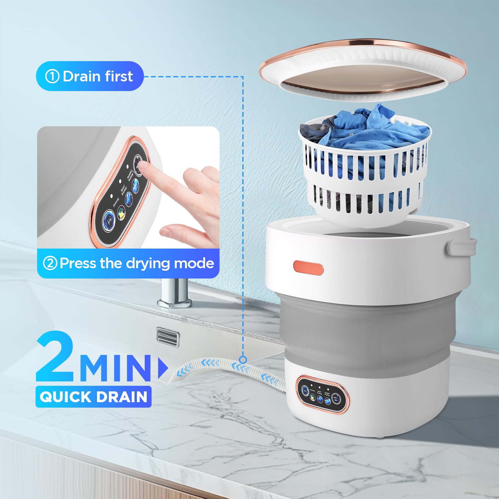 Mini Waschmaschine 13L,Portable Washing Machine Mit Schleuder,Reisewaschmaschine Mit 3 Modi,Mobile Waschmaschine,Campingwaschmaschine Für Unterwäsche Babykleidung