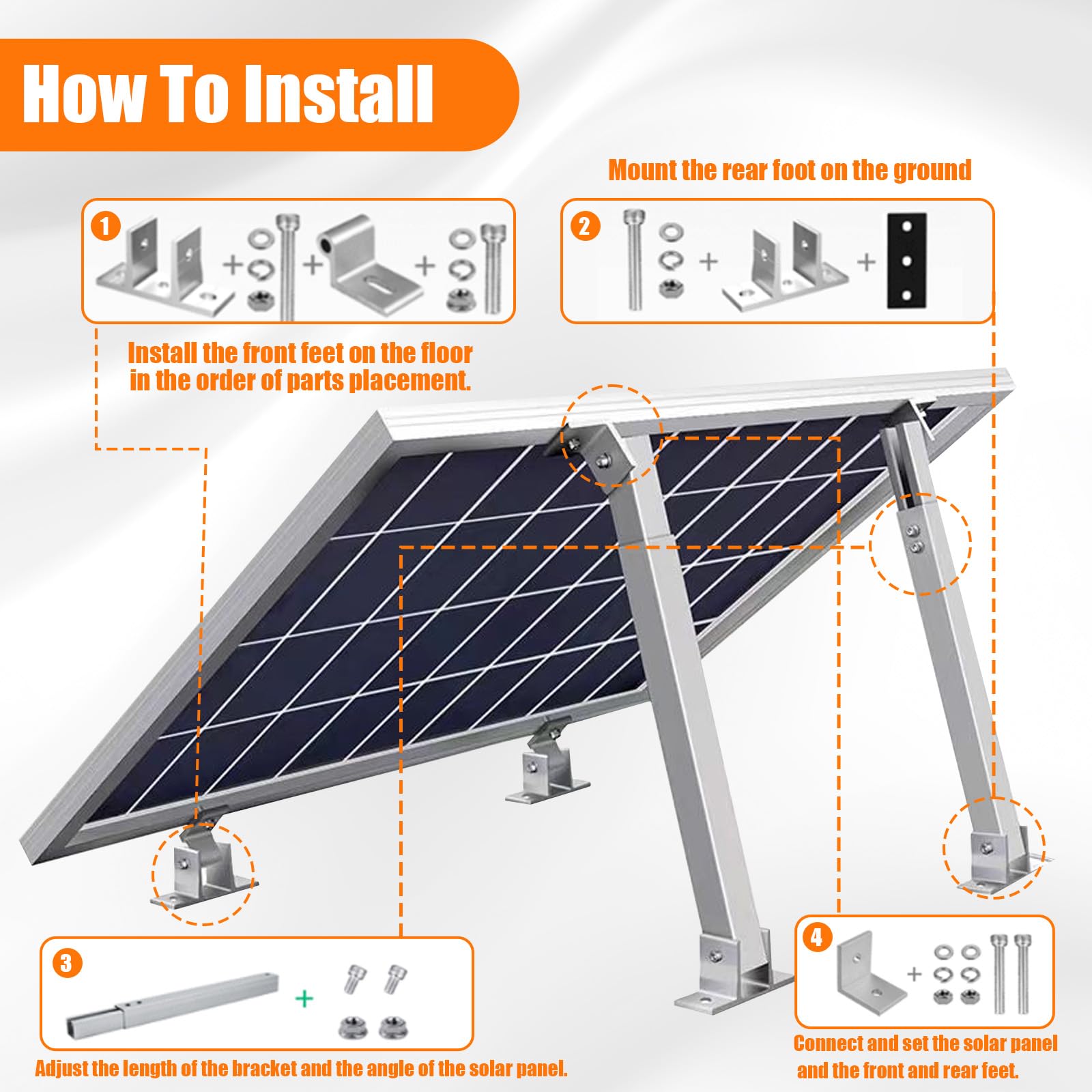 Soporte Techo Panel Solar, Estantes Aluminio Angulo Ajustable 15-30°, Kit Montaje Bracket Tilting 36-70 cm para Barcos, Autocaravanas, Sistema Off-grid, Balconies, Caravans, Caravana