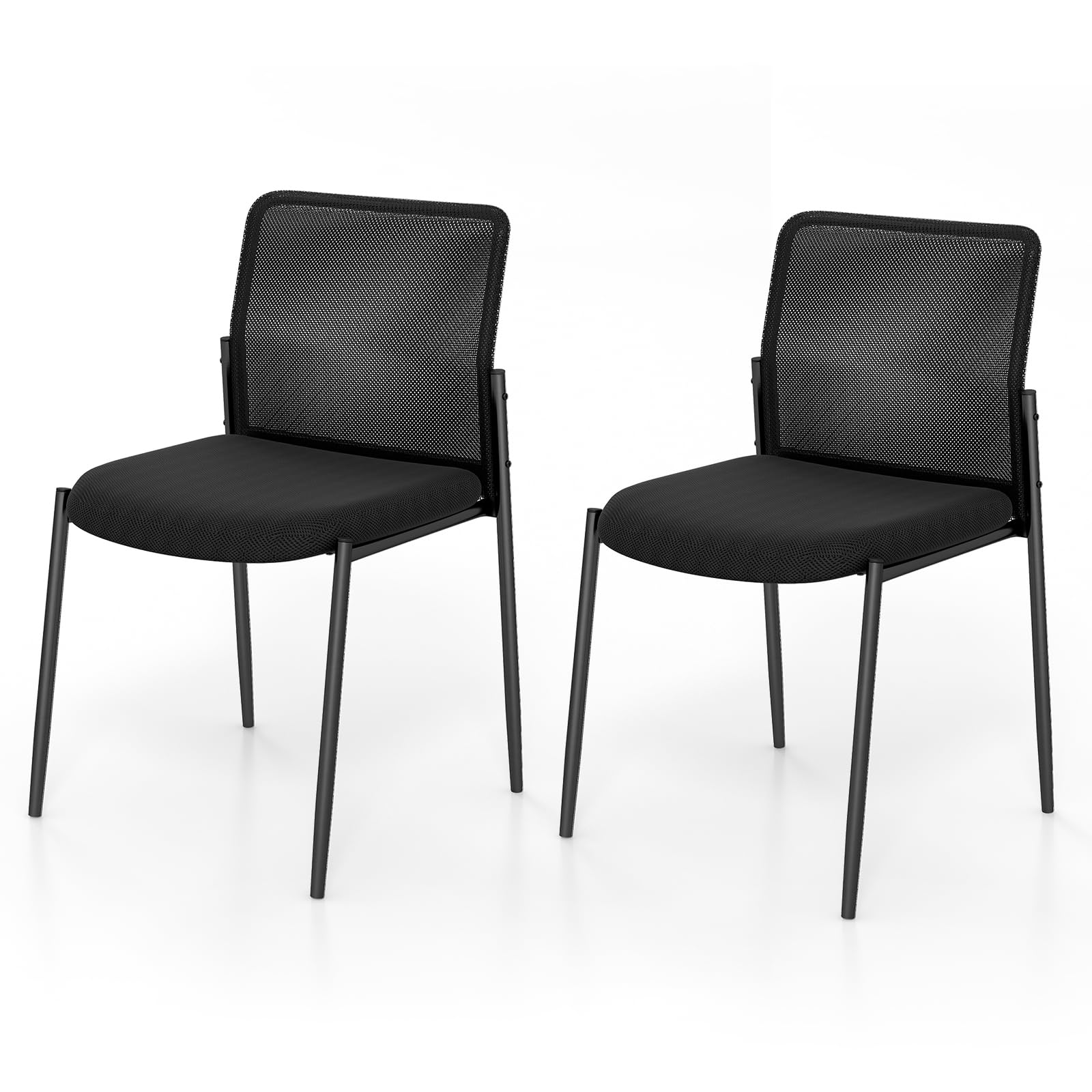 GIANTEX Juego de 2 Sillas de Conferencia, Sillas de Oficina Apilables con Respaldo de Malla Transpirable, Asiento Acolchado, Sillas sin Brazos para Sala de Espera, Oficina, Negro