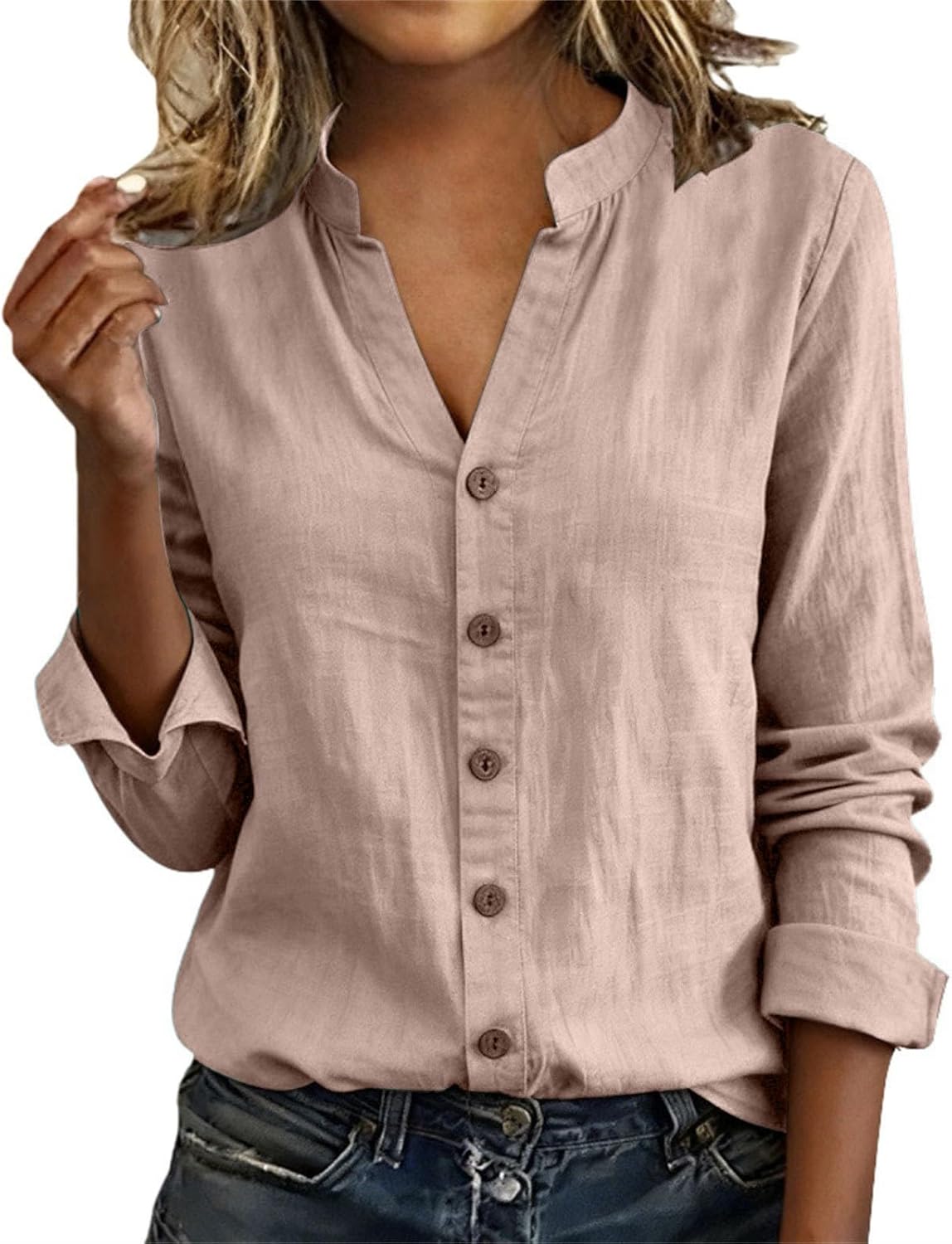 Cotton Button Down Shirts for Women Summer Trendy Long Sleeve Relaxed Loose Casual Tops Business Work Office Tunic Blouses
