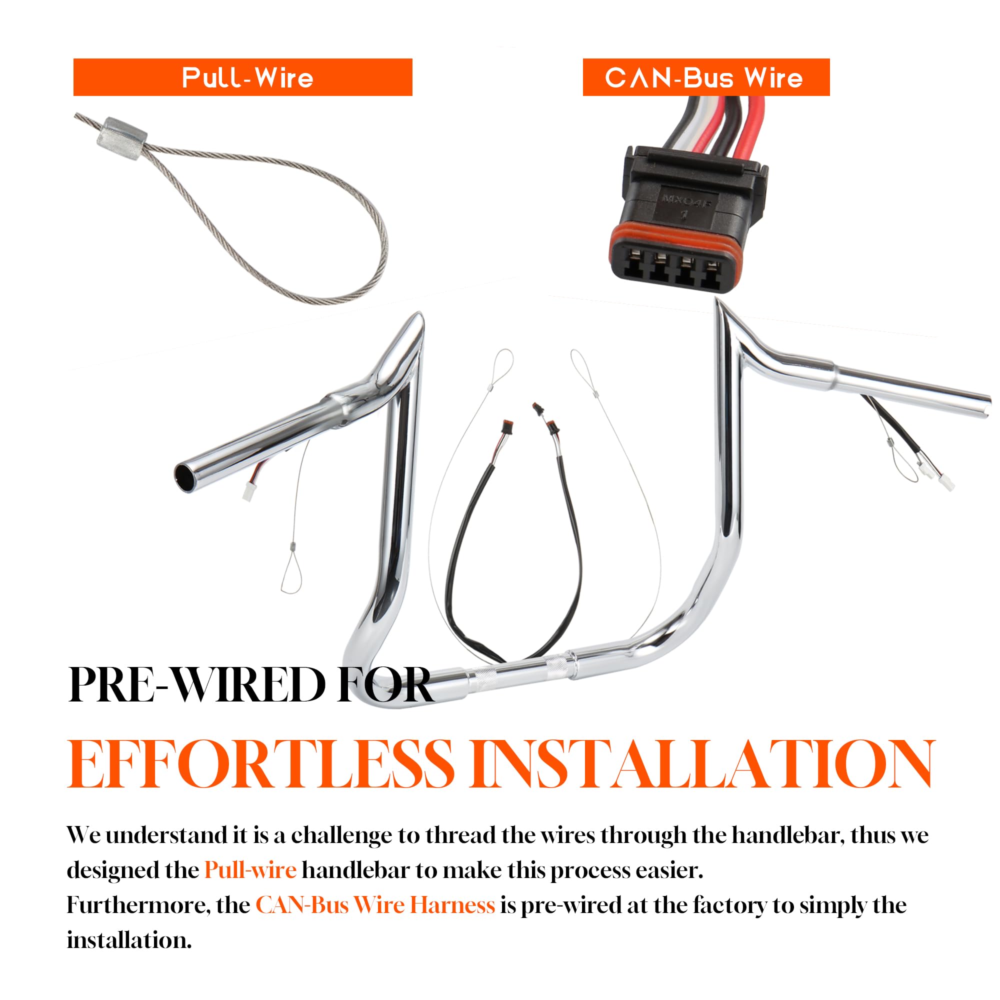 10" Prewired Fat Ape Hanger Handlebar – 1.5" Diameter, Fits Harley Street/Electra Glide 1996-2006