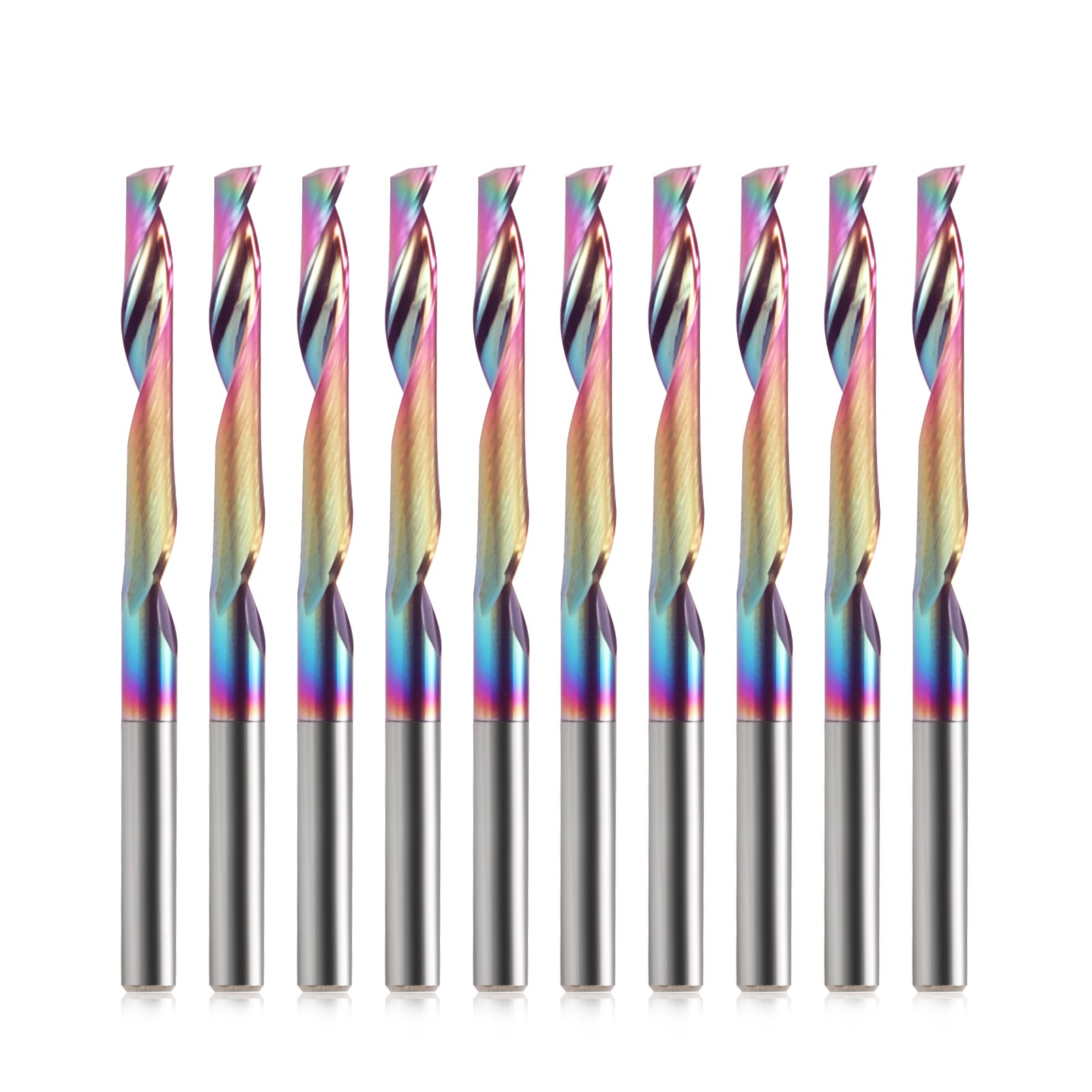 HOZLY CNC Single Flute Router Bits 1/8 Inch Shank,1/8 Inch Cutting Dia,22mm๏ผ7/8โ๏ผ Cutting Length,Solid Tungsten Carbide Alloy End Mill, DLC Coating Milling Cutter for Aluminium,Pack of 10