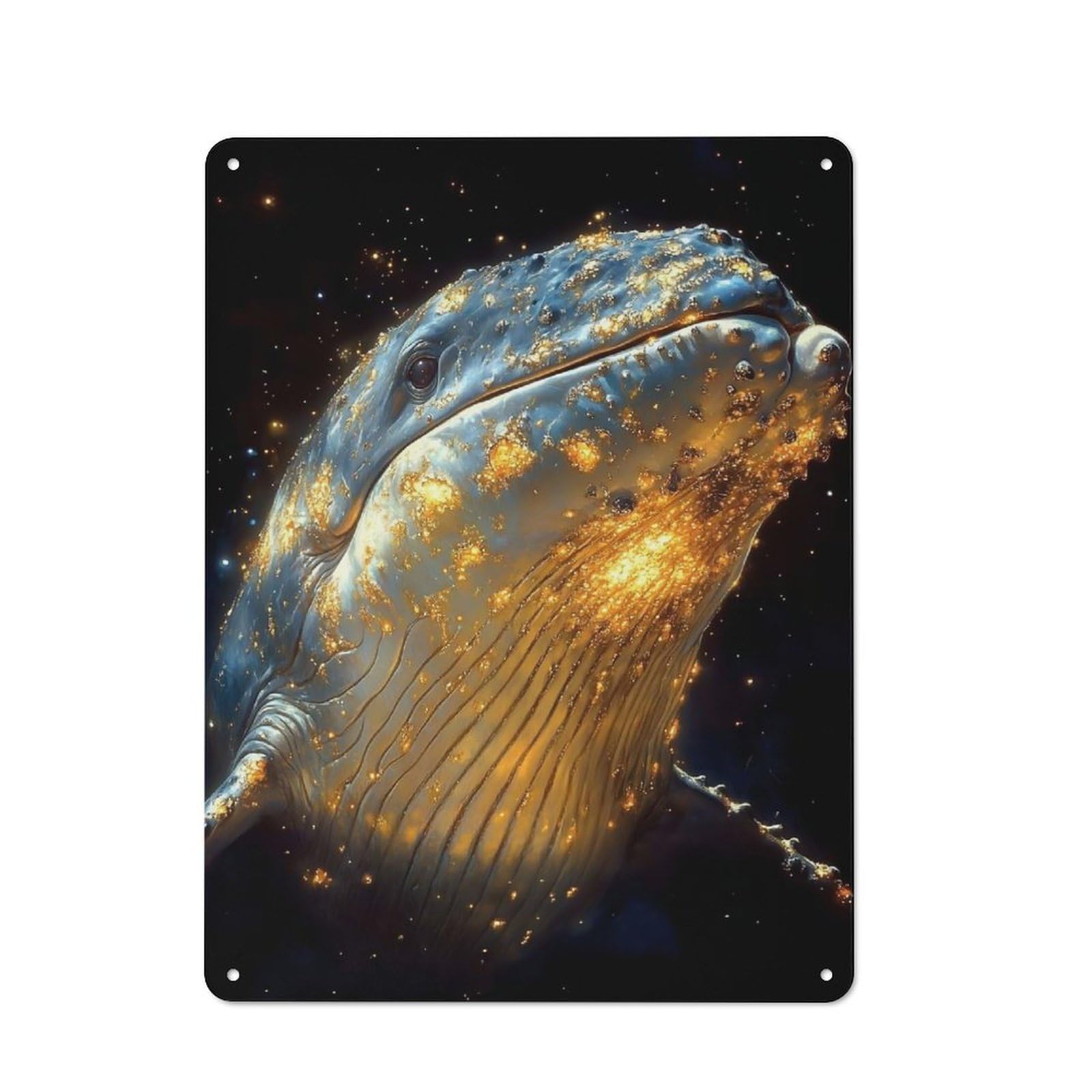 Junmoney Golden Whale In Space 40X30cm Retro Metal Plaque With For Kitchen Or Home Bar, For Garage, Workshop And Man Cave Decoration